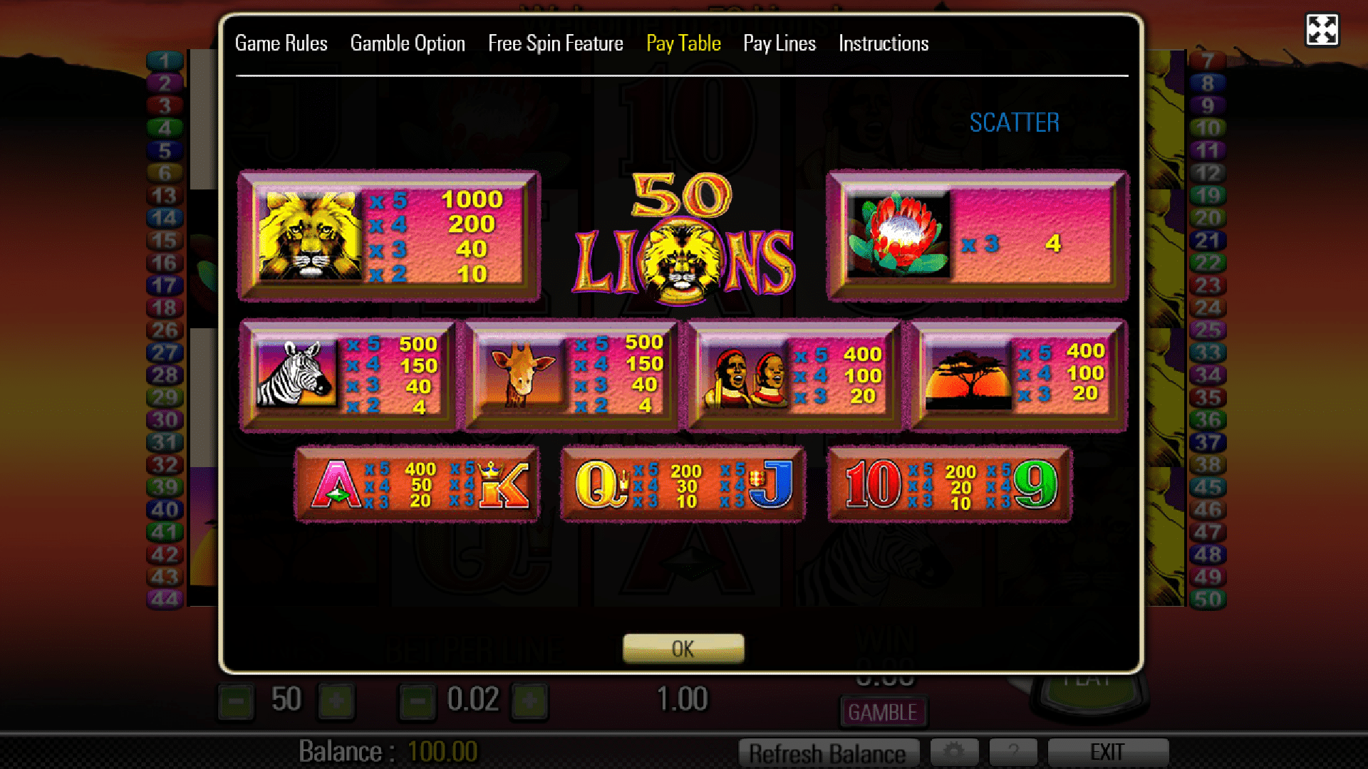 Tabella Pagamenti Slot Gratis 50 Lions