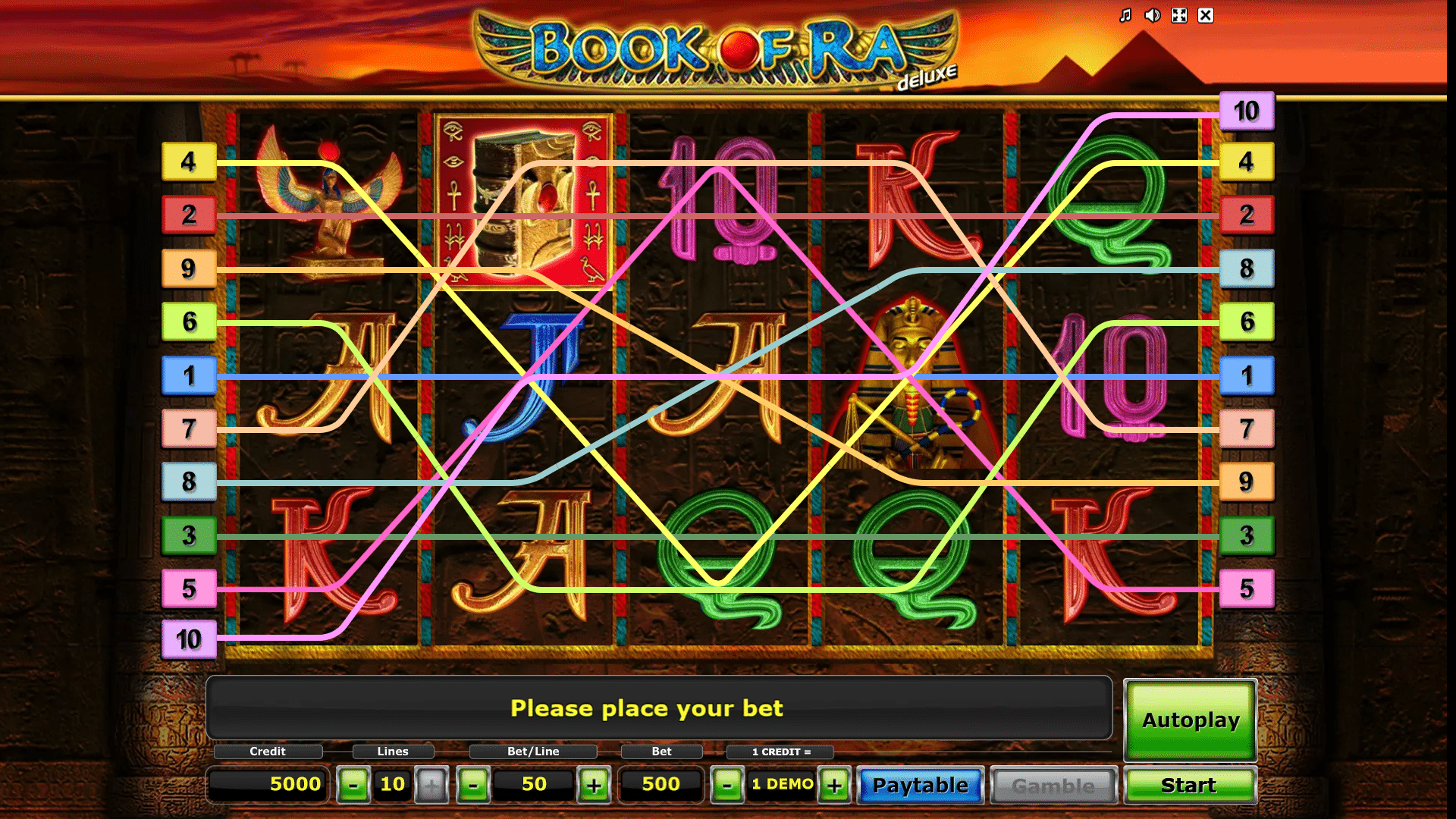 Interfaccia della Slot Book Of Ra Deluxe