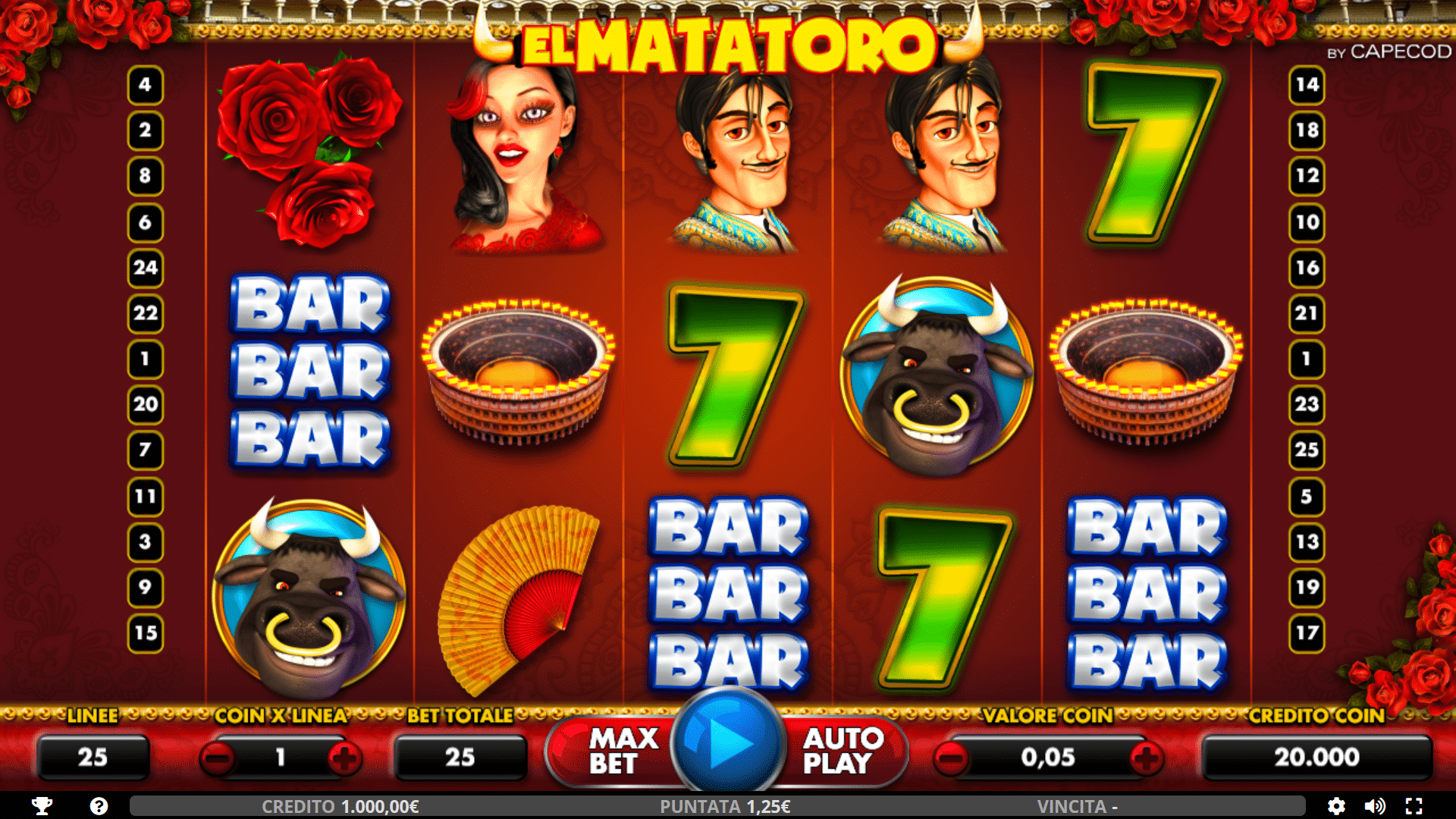 Simboli e Pagamenti della slot gratis El Mata Toro