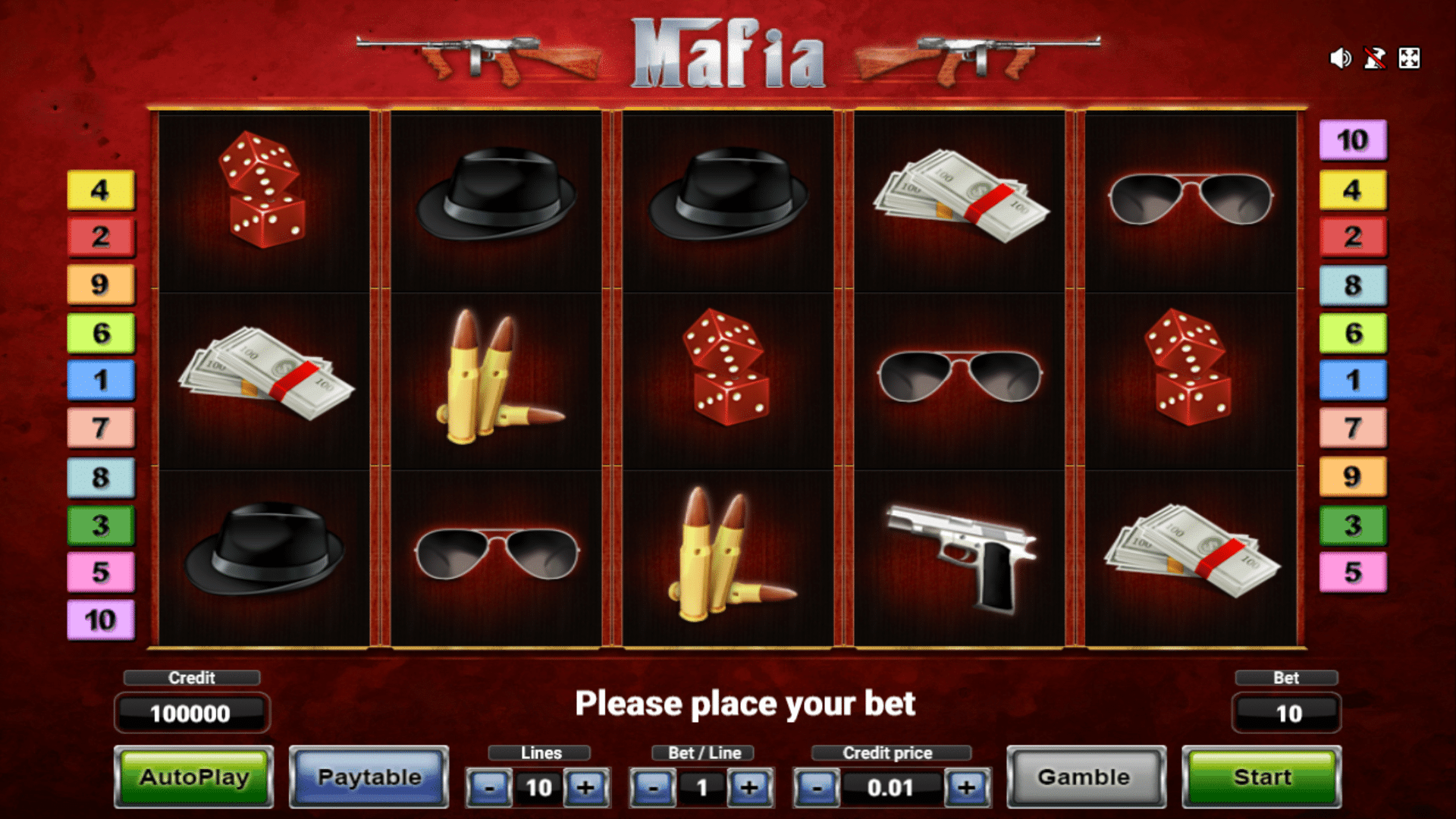 Griglia Principale della Slot gratis Mafia