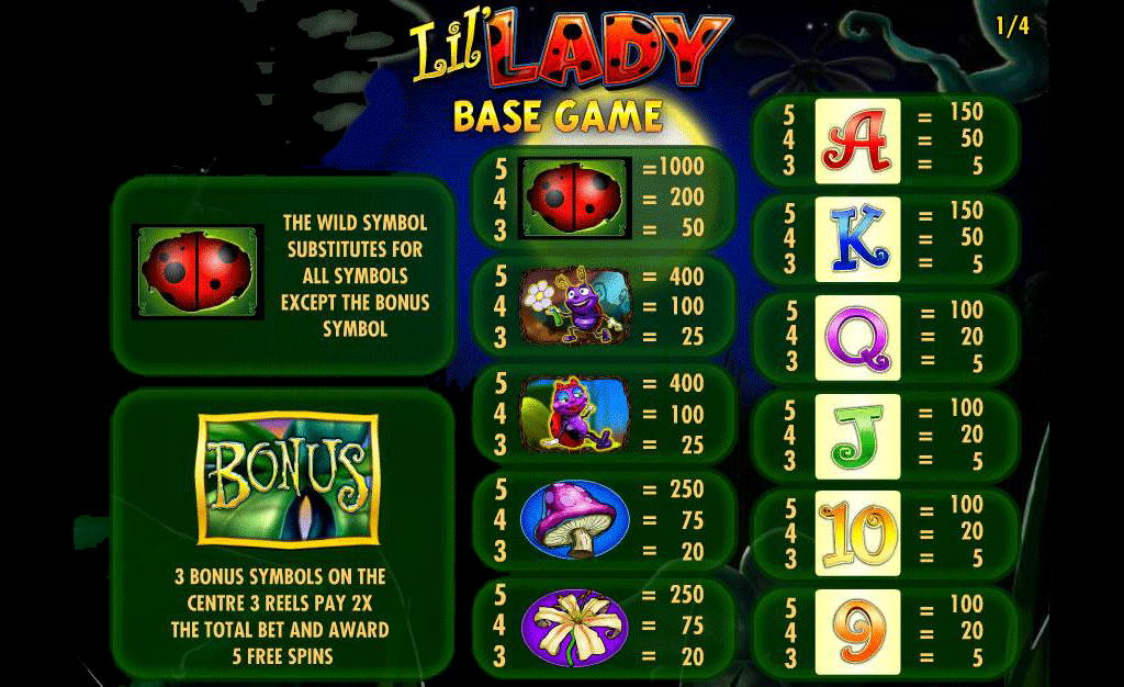paytable slot machine lil' lady