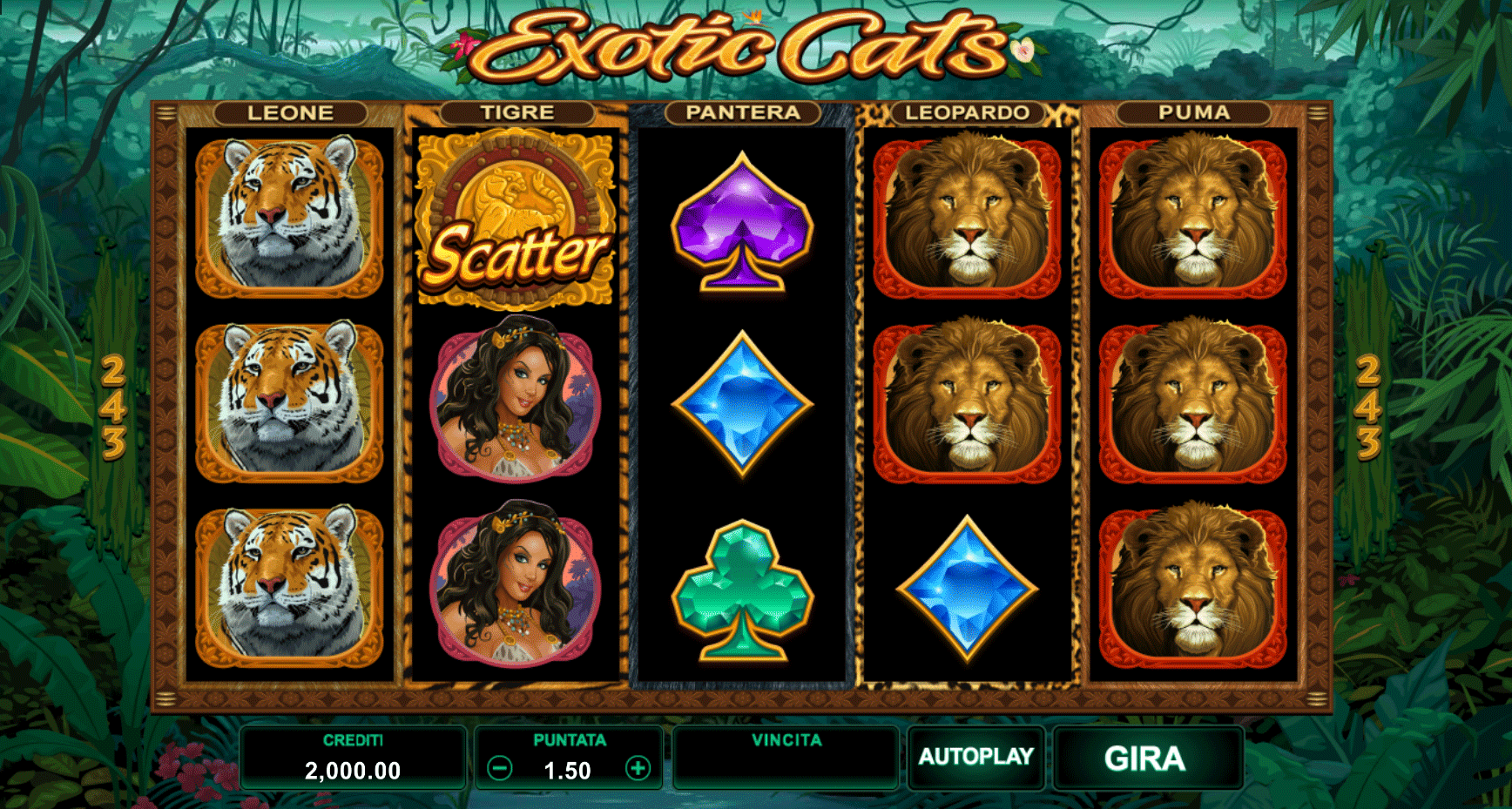 schermata principale della slot machine exotic cats