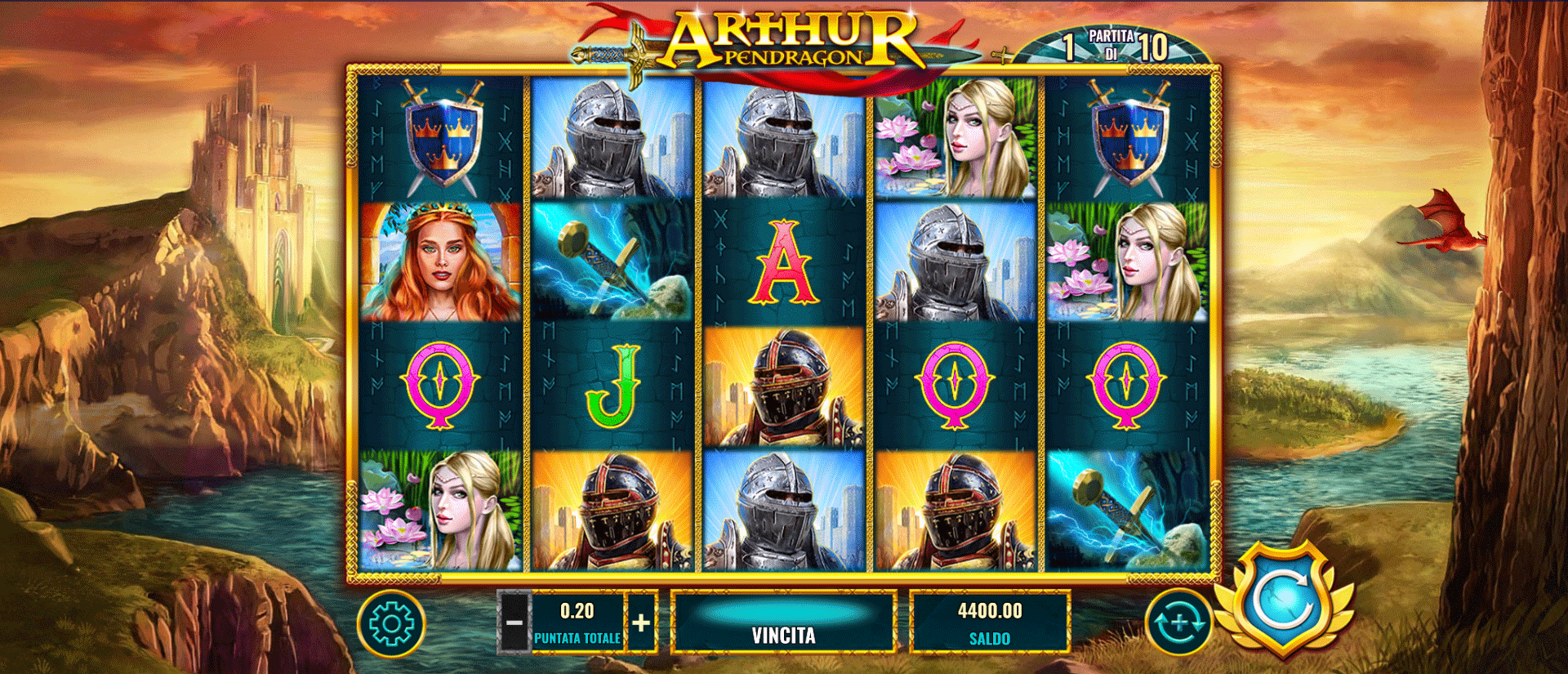 schermata della slot online arthur pendragon