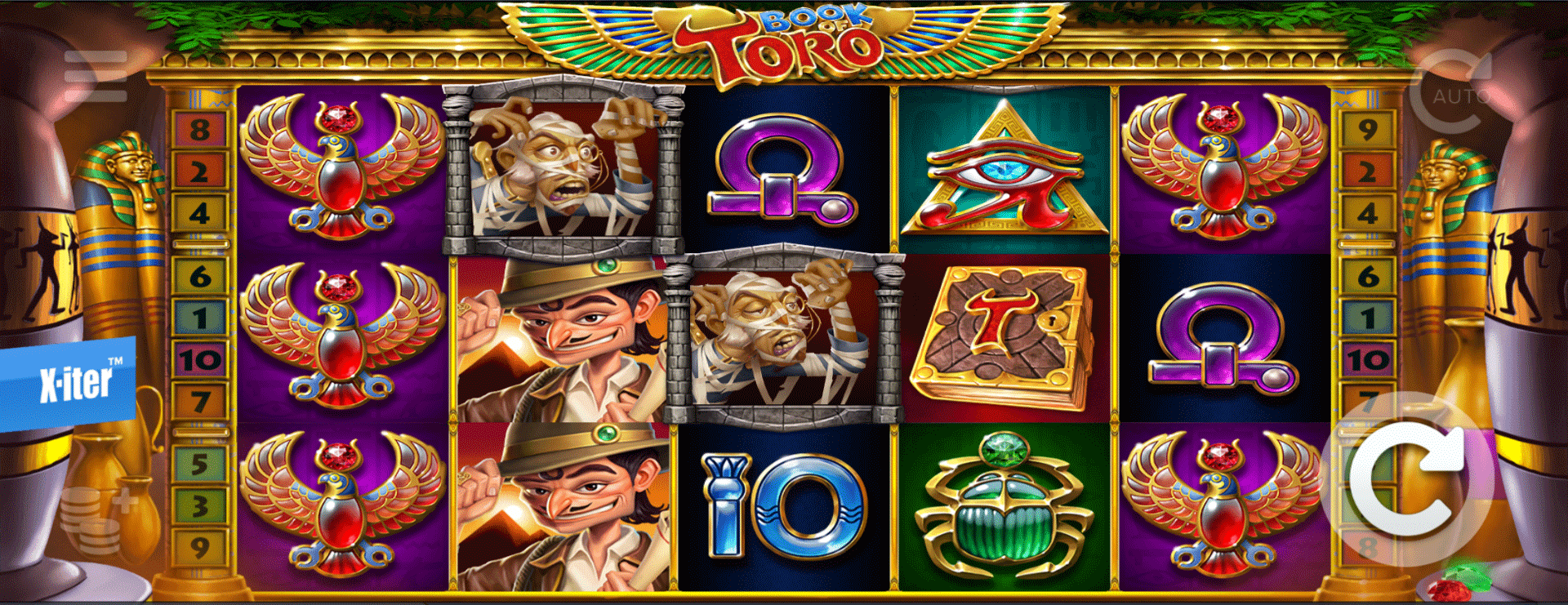 griglia di gioco della slot machine book of toro