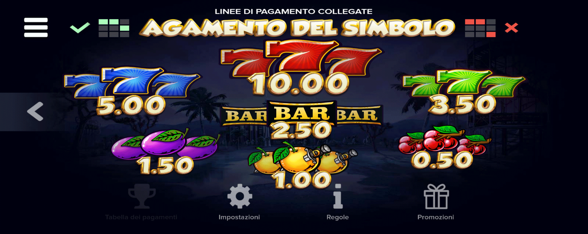 paytable della slot machine toro 7s