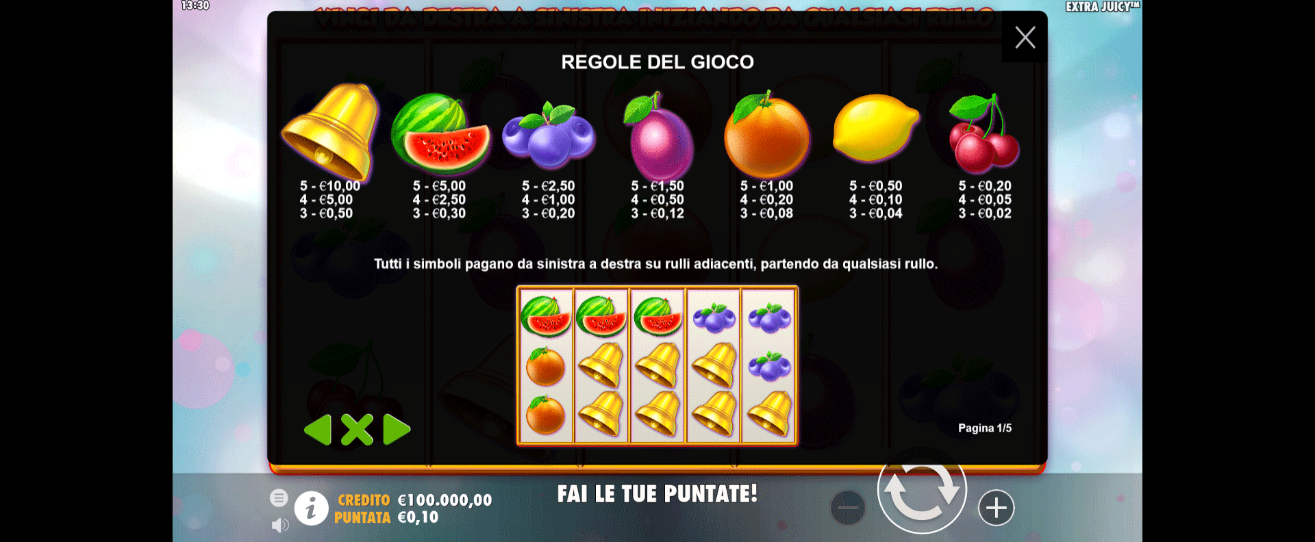 paytable slot online extra juicy