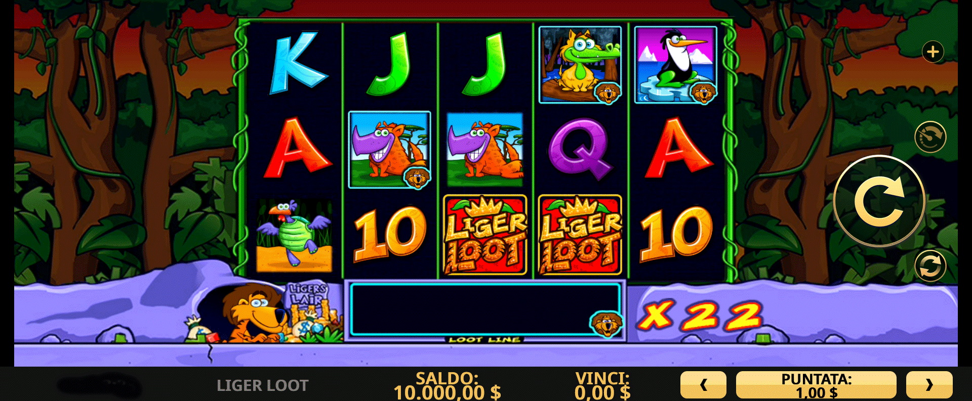 schermata del gioco slot online liger loot