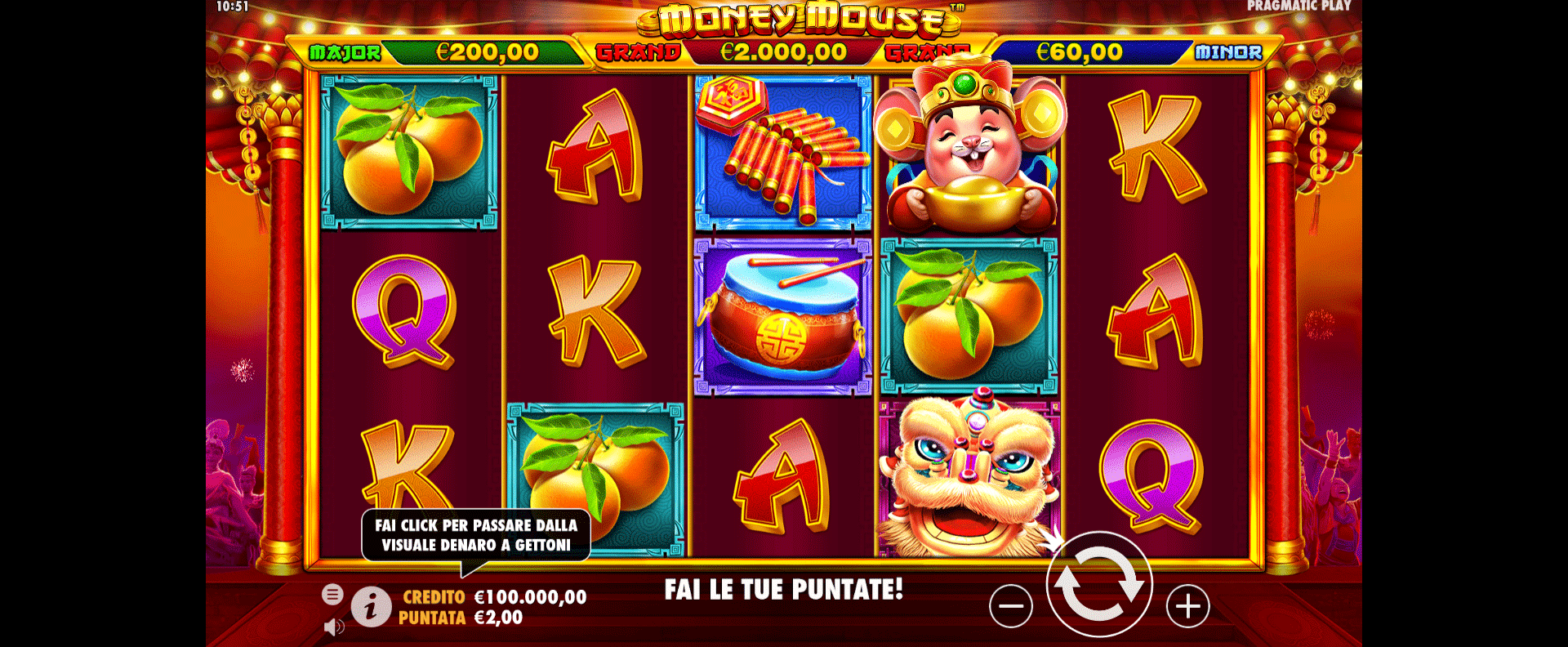 griglia del gioco slot online money mouse