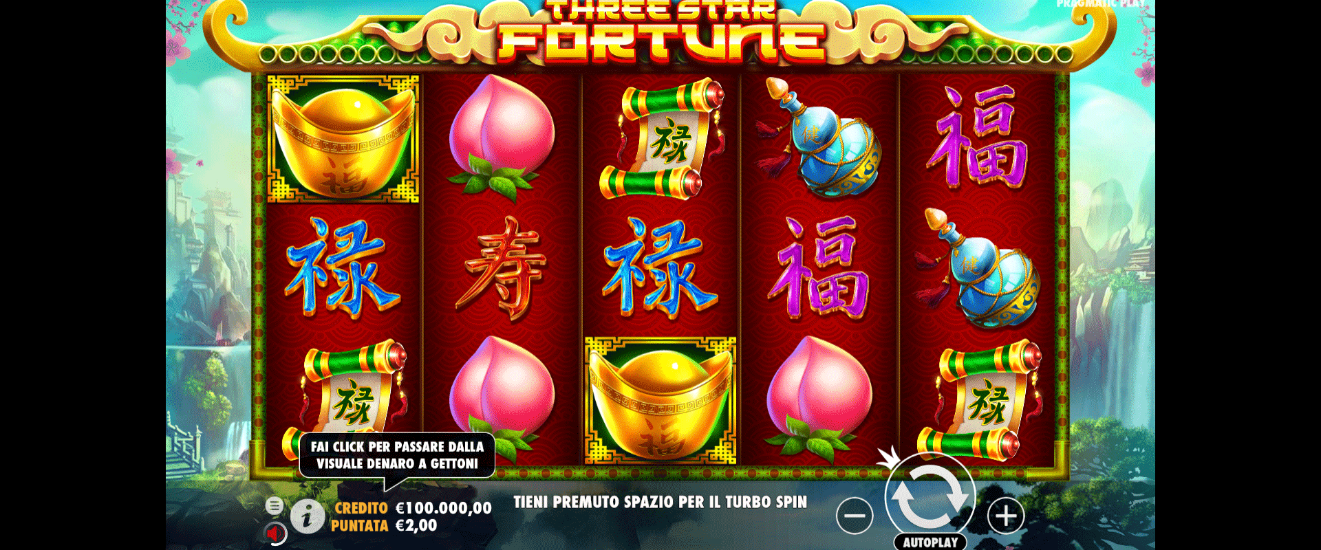 schermata del gioco slot machine three stars fortune