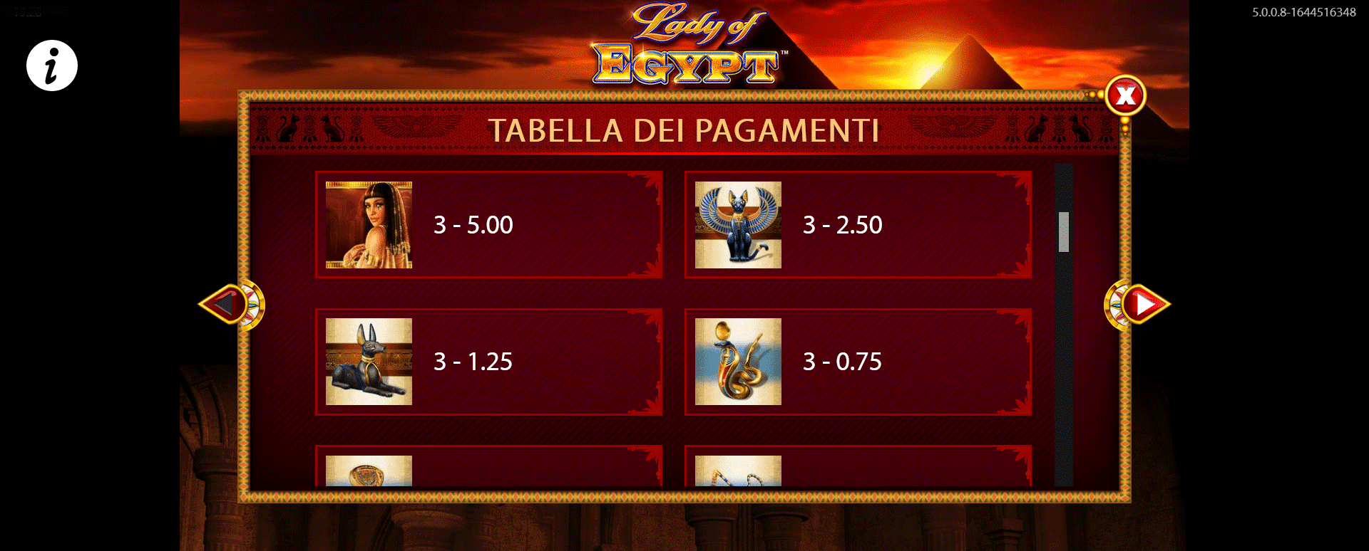 paytable slot online lady of egypt