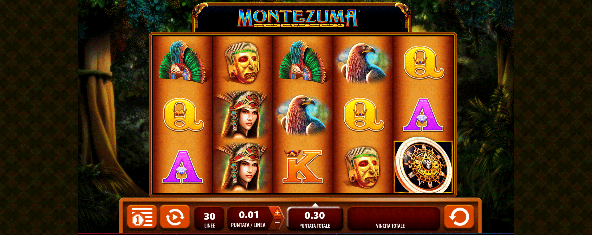 schermata di gioco della slot machine montezuma