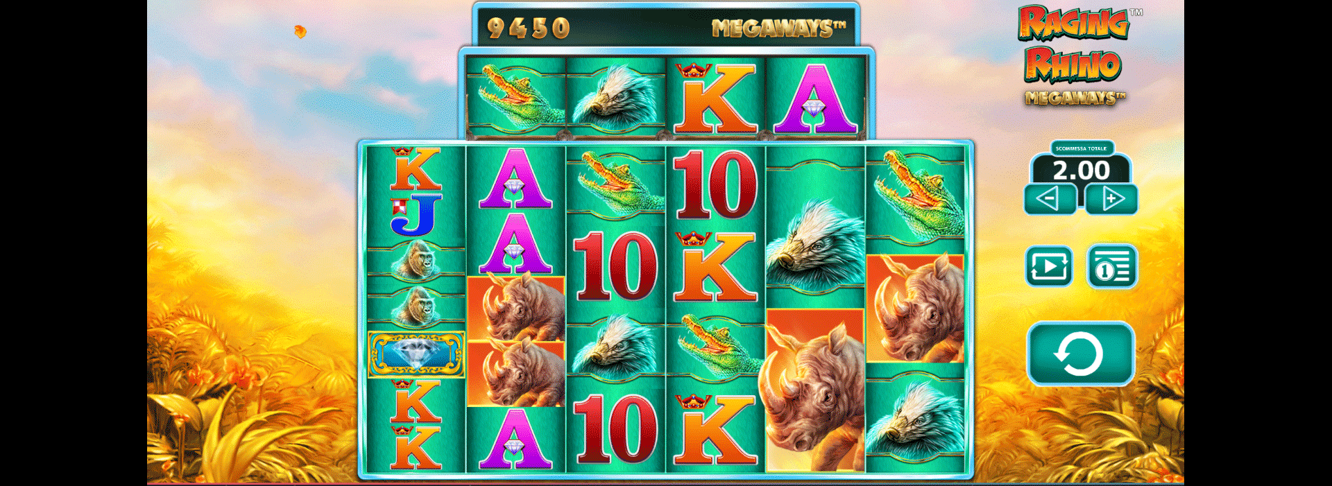 schermata slot machine raging rhino megaways