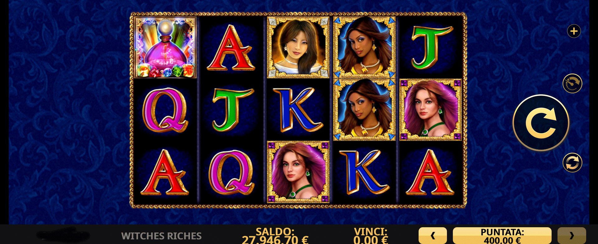 schermata slot machine witches riches