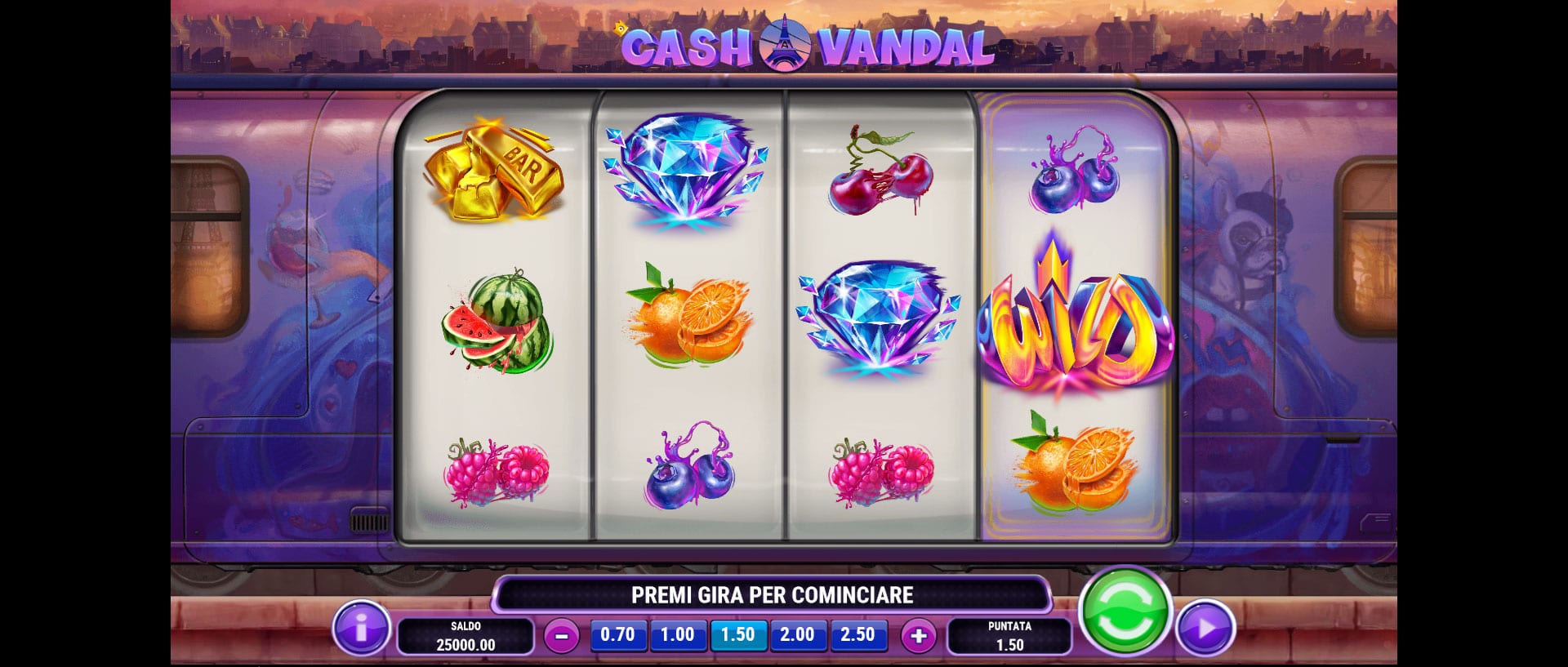 schermata del gioco slot machine cash vandal