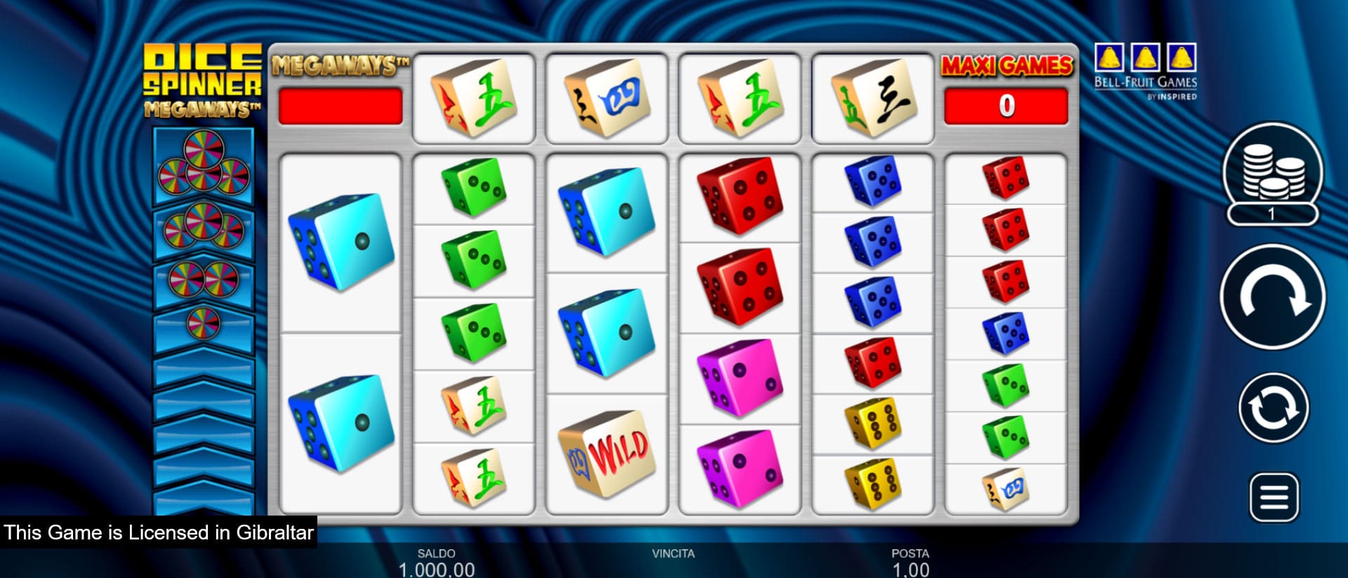 schermata di gioco della slot machine dice spinner megaways