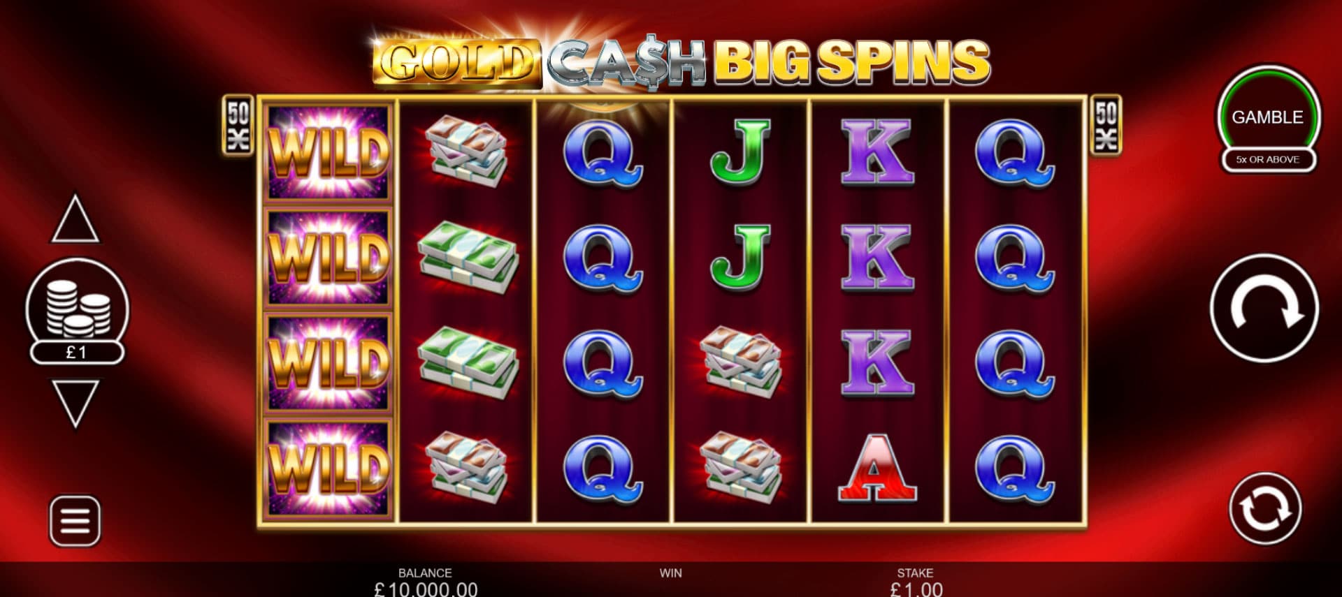 schermata di gioco della slot gold cash big spins