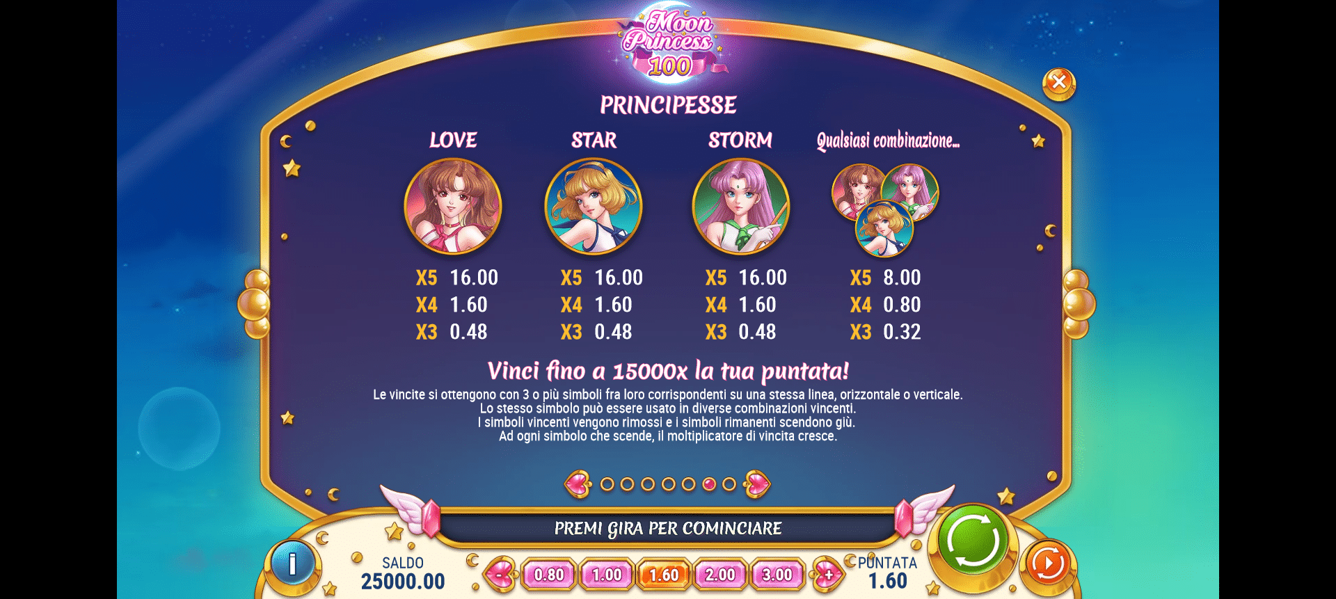 paytable slot online moon princess