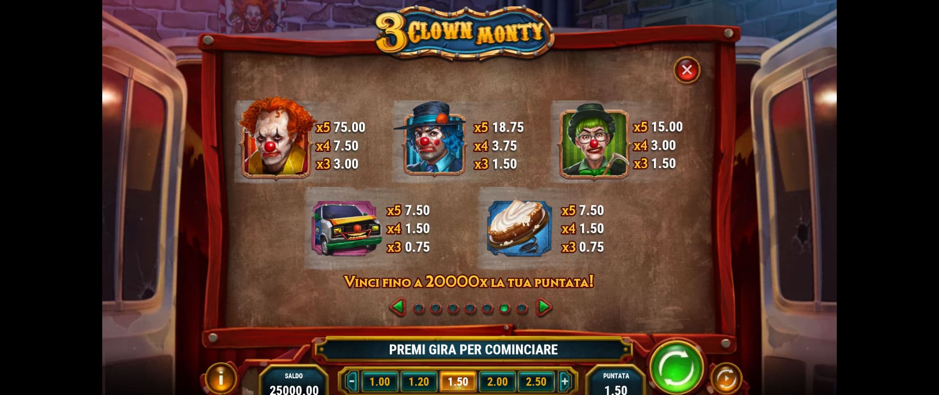 tabella dei simboli della slot online 3 clown monty
