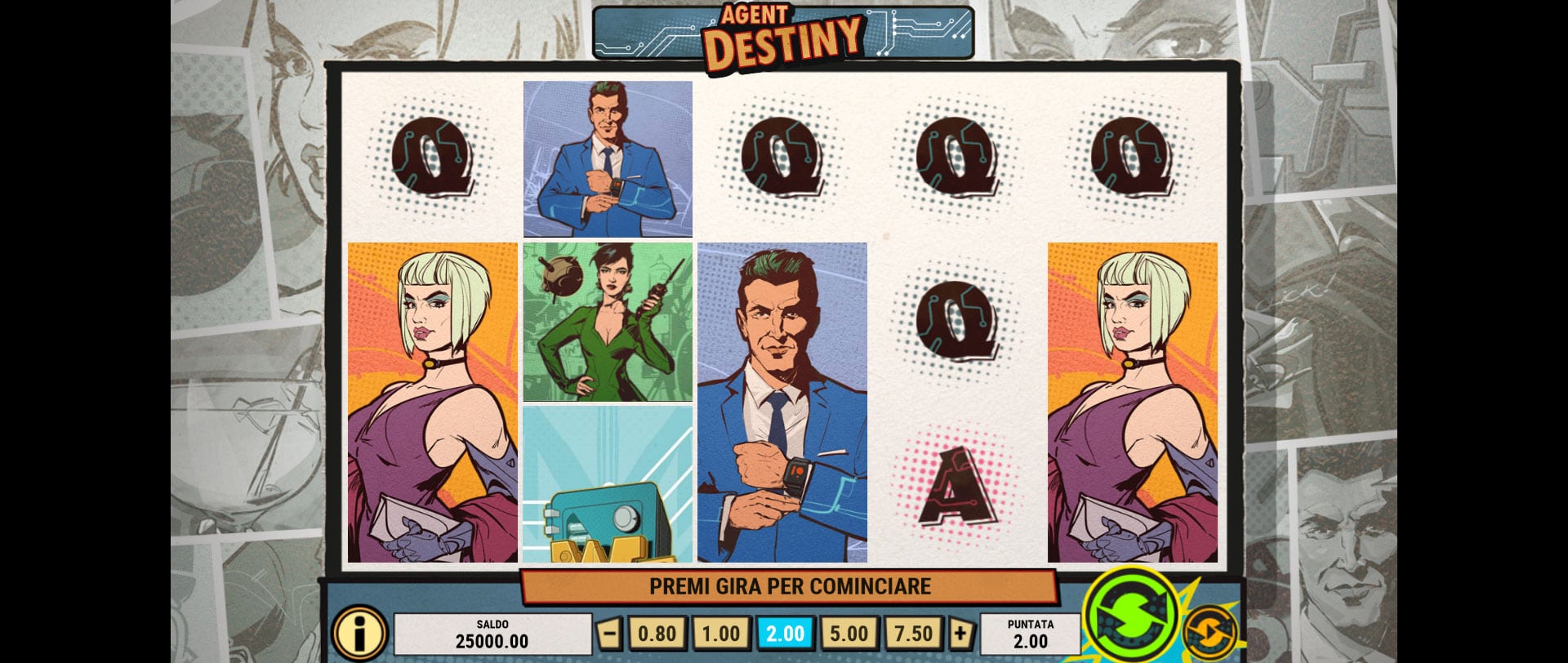 schermo di gioco della slot online agent destiny