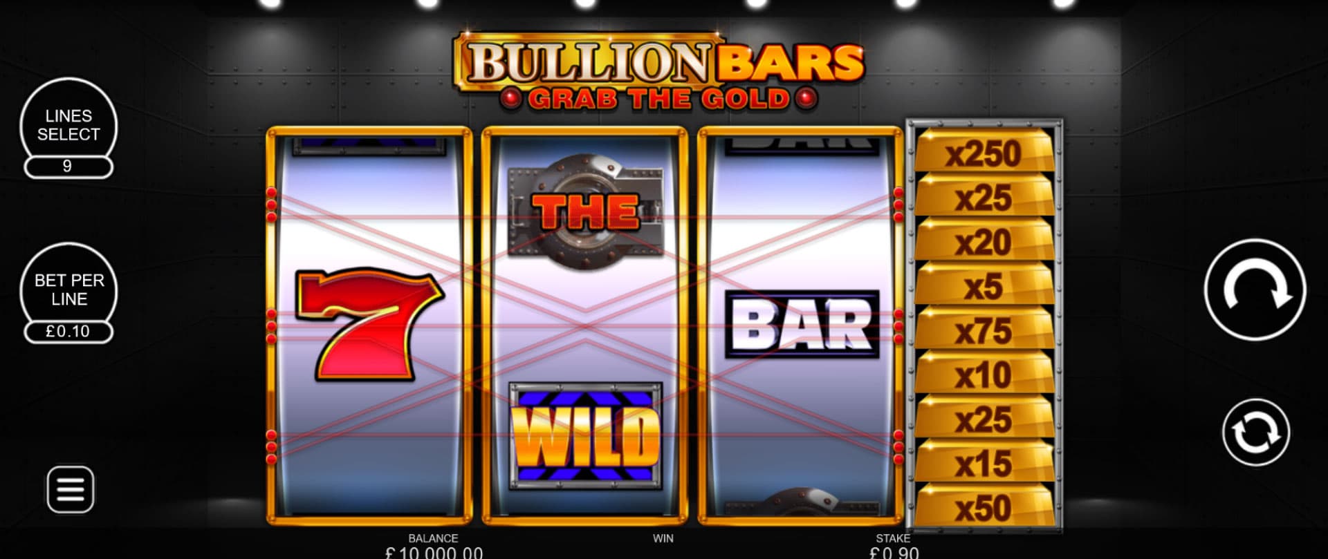 schermo del gioco della slot machine bullion bars grab the gold