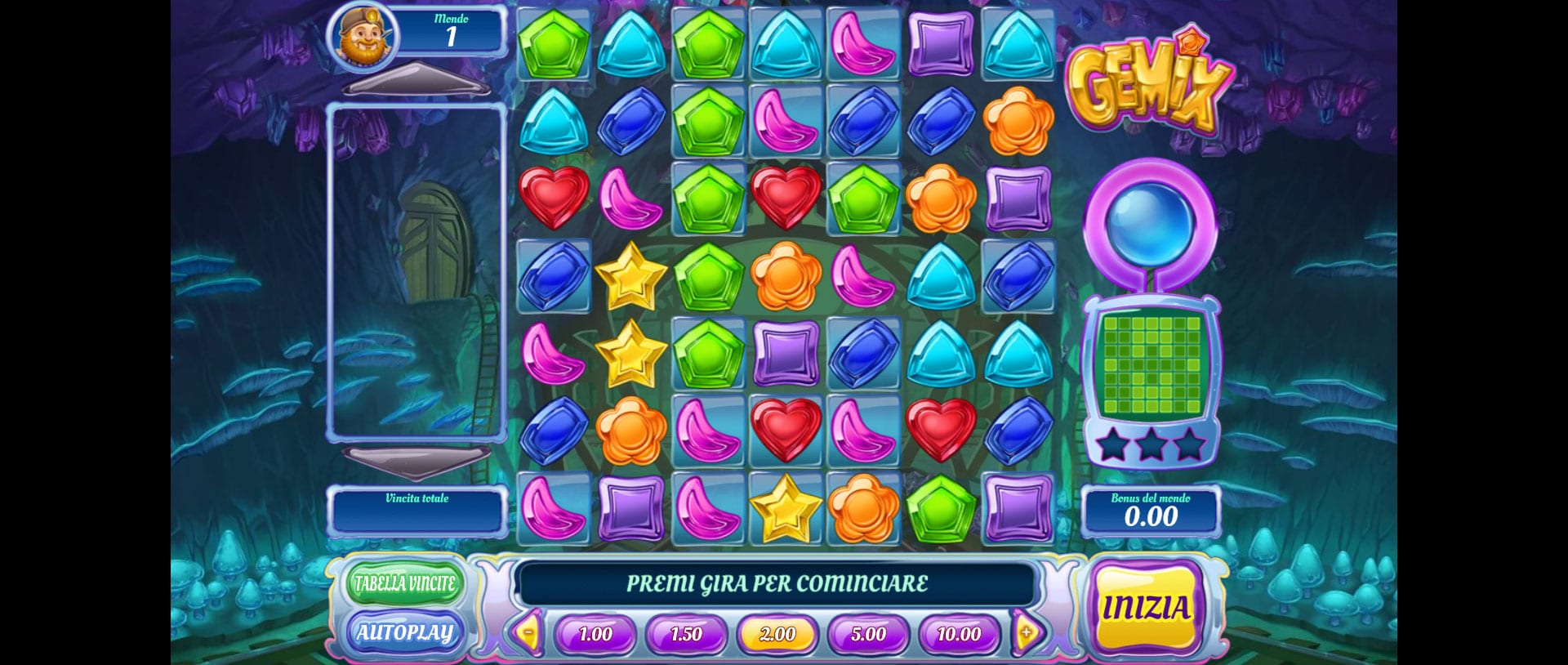 schermo di gioco della slot machine gemix