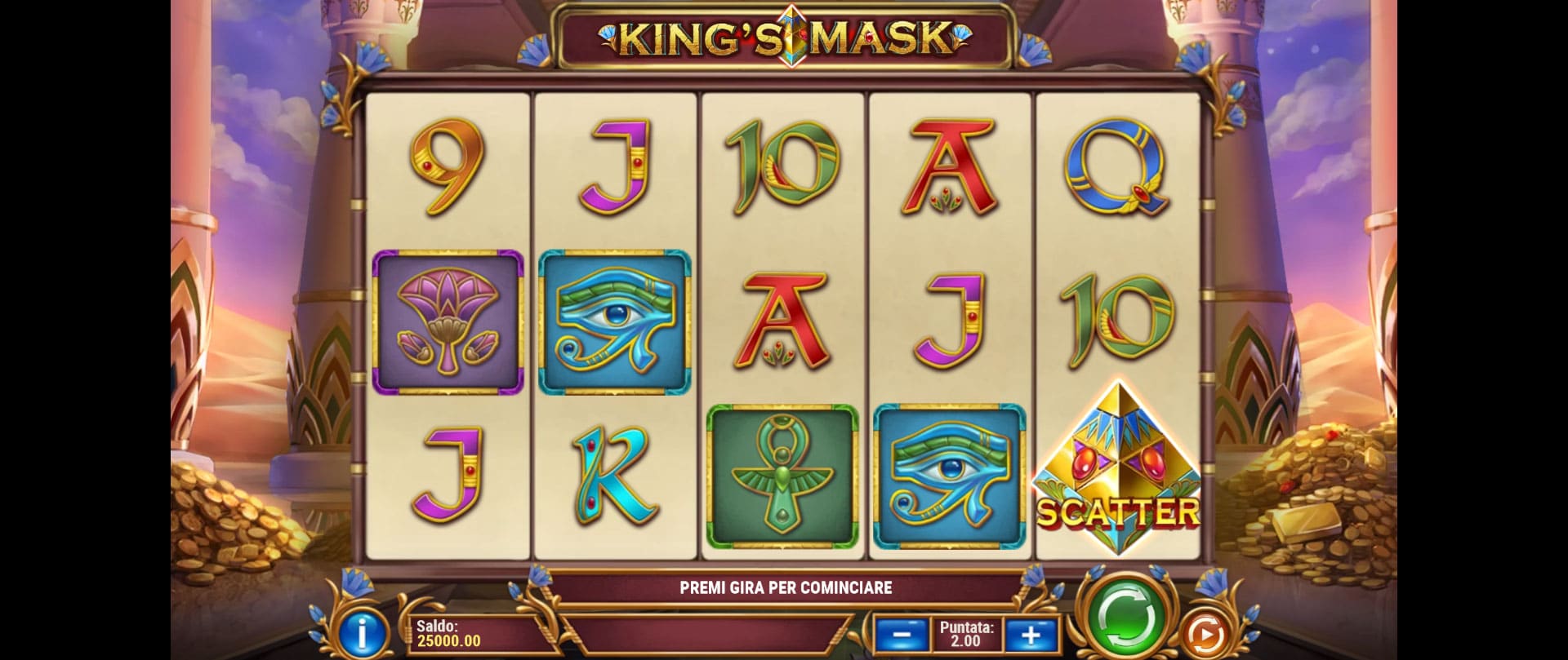 schermata del gioco slot machine king's mask