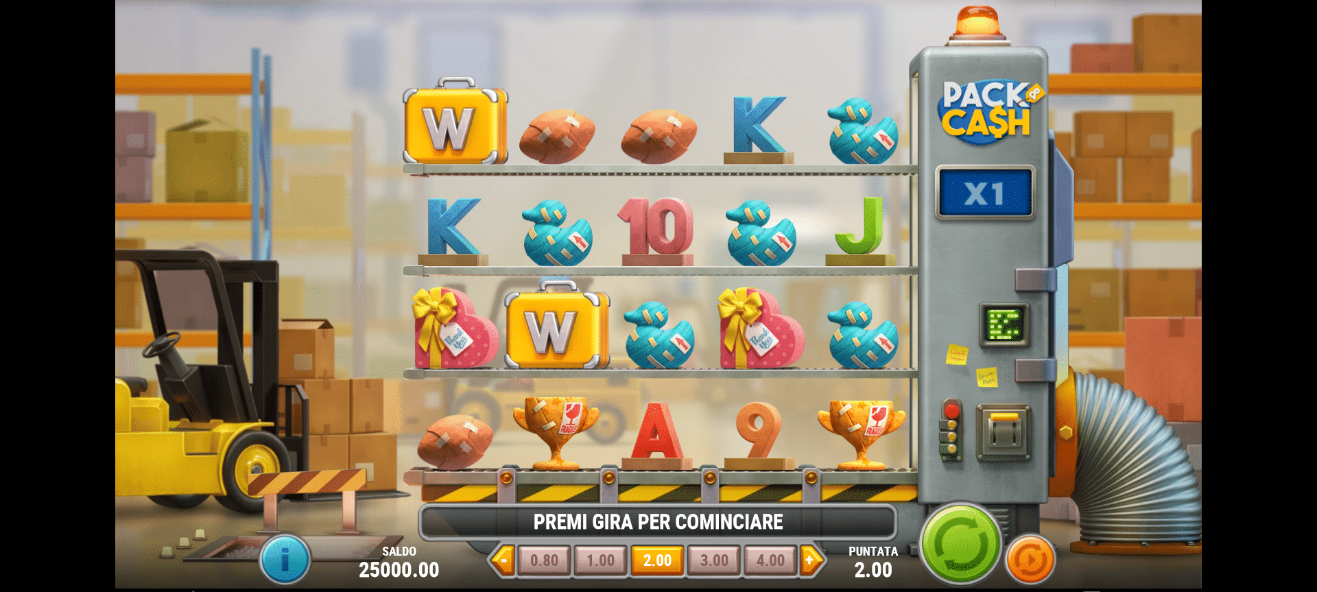 schermata del gioco slot machine pack and cash