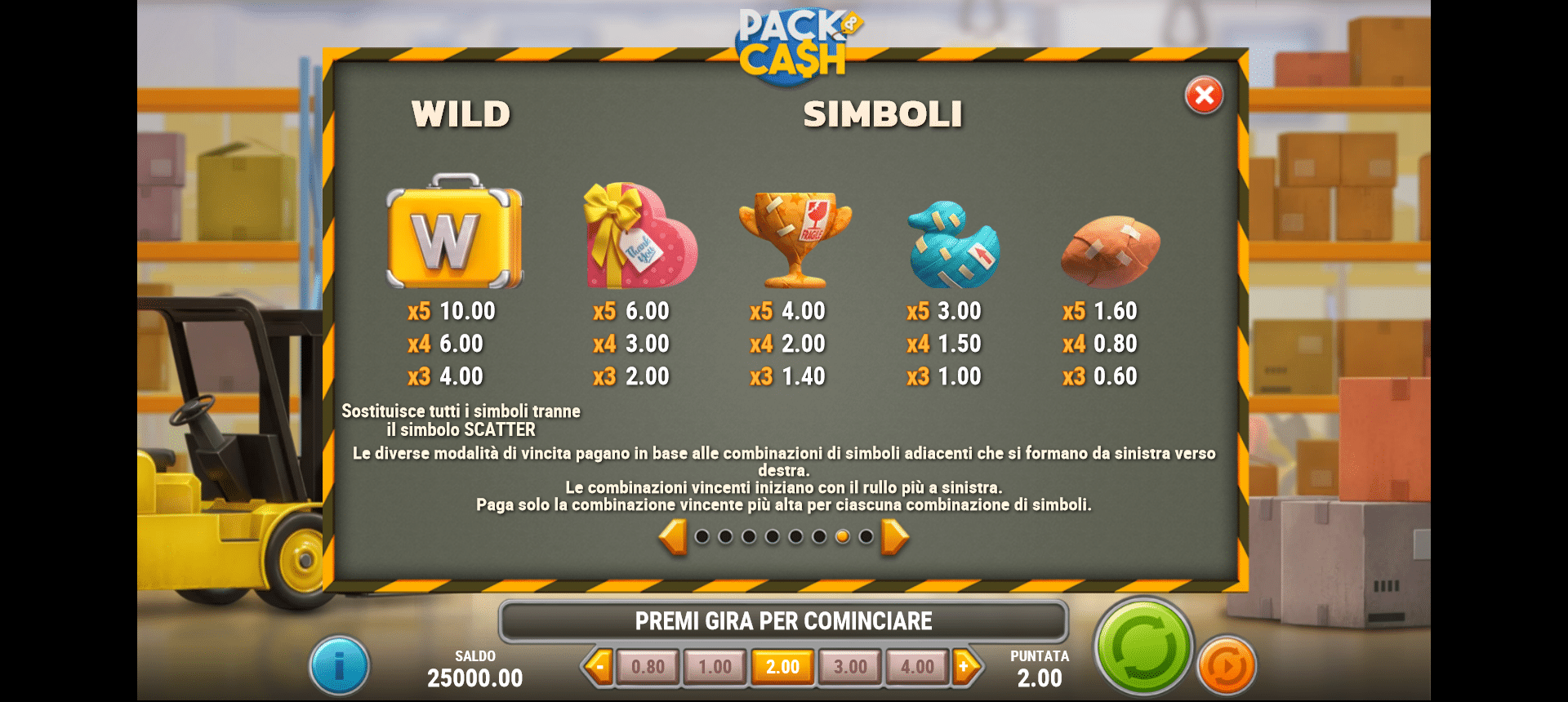 tabella dei simboli della slot online pack and cash