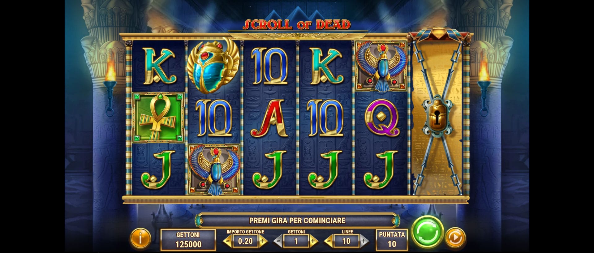schermata del gioco slot machine scroll of dead