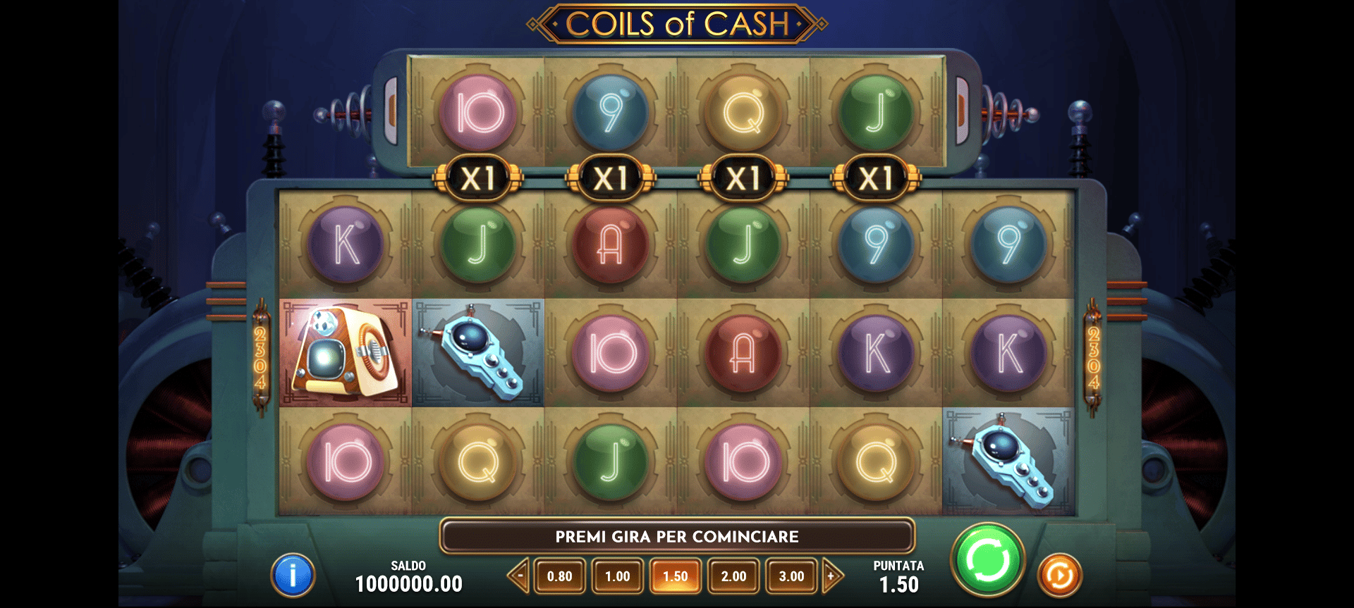 griglia del gioco slot machine coils of cash