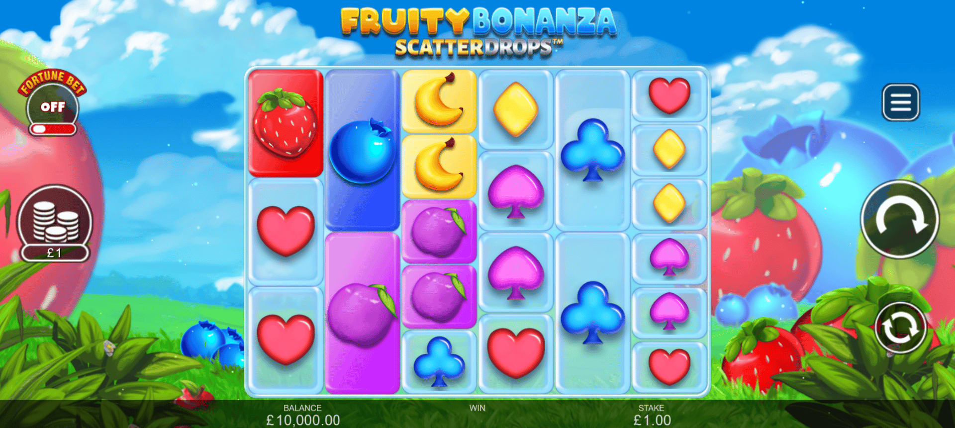 schermata di gioco slot online fruity bonanza scatter drops