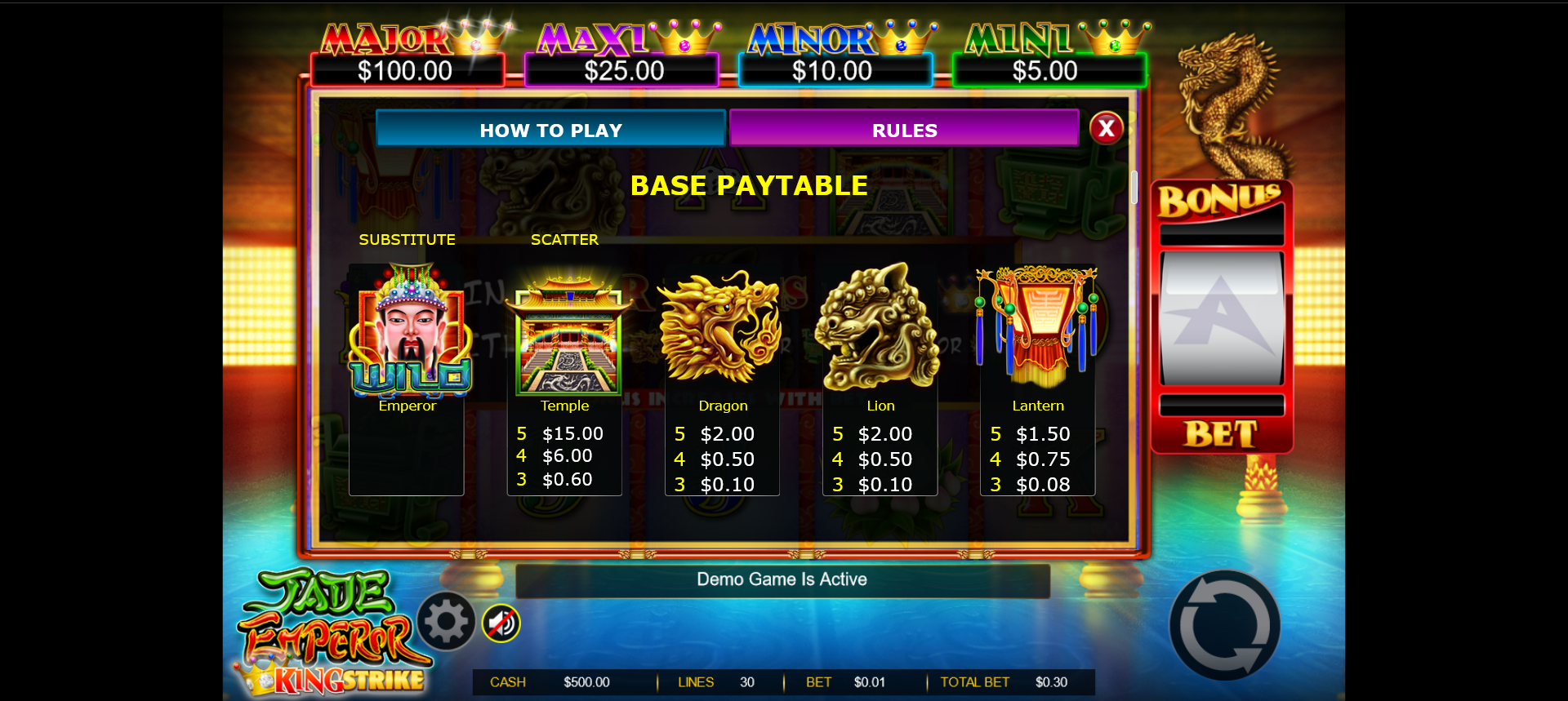 paytable della slot machine jade emperor
