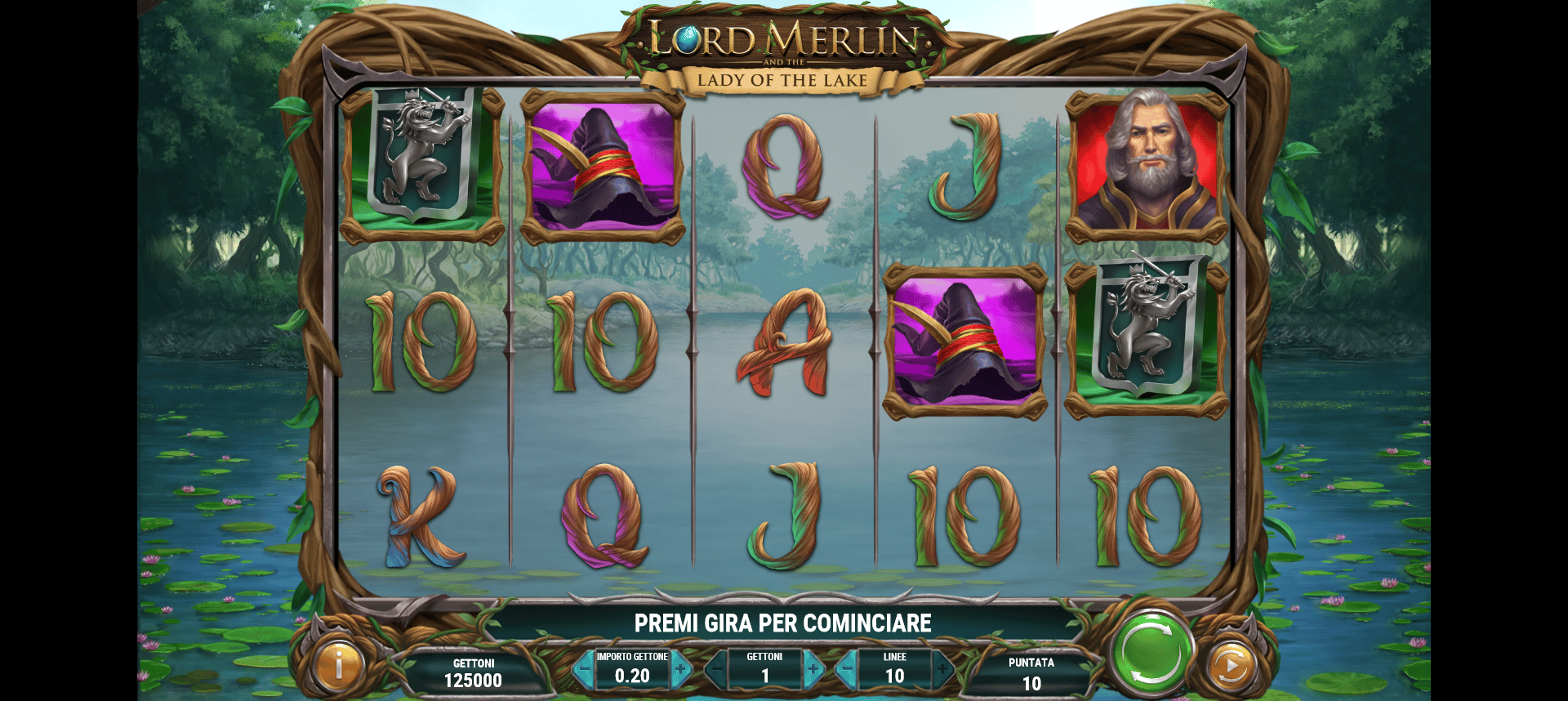 griglia del gioco slot lord merlin and the lady of the lake
