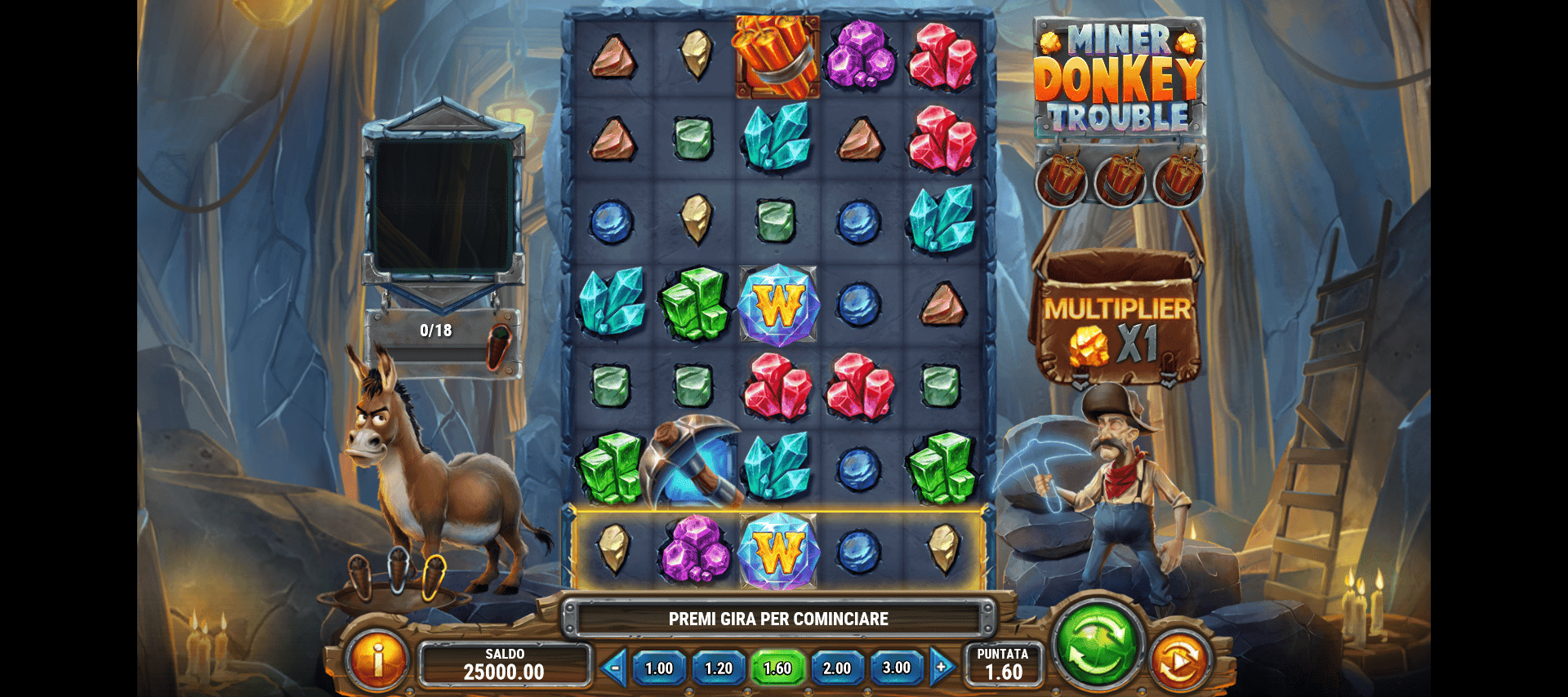 schermata della slot online miner donkey trouble