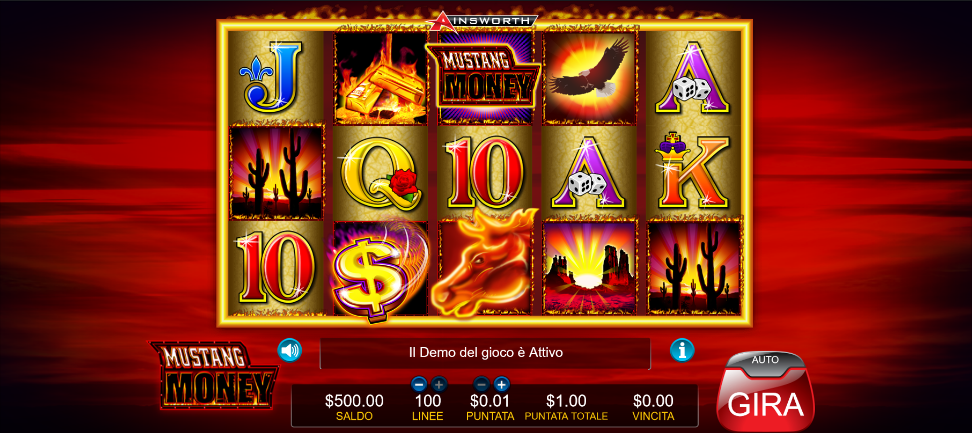 griglia del gioco slot machine mustang money