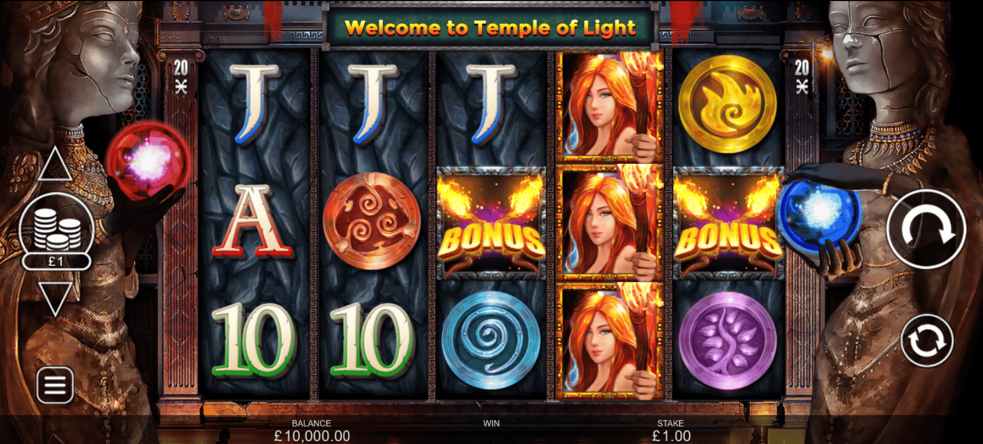 griglia di gioco della slot machine temple of the light