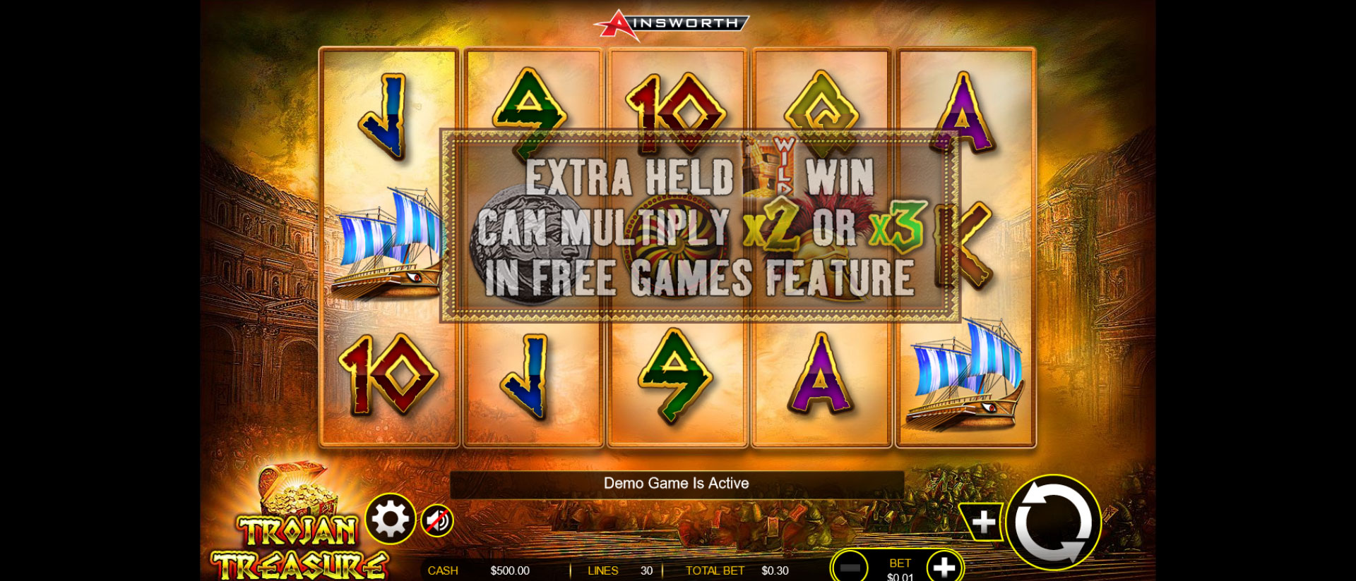 schermo di gioco della slot online trojan treasure