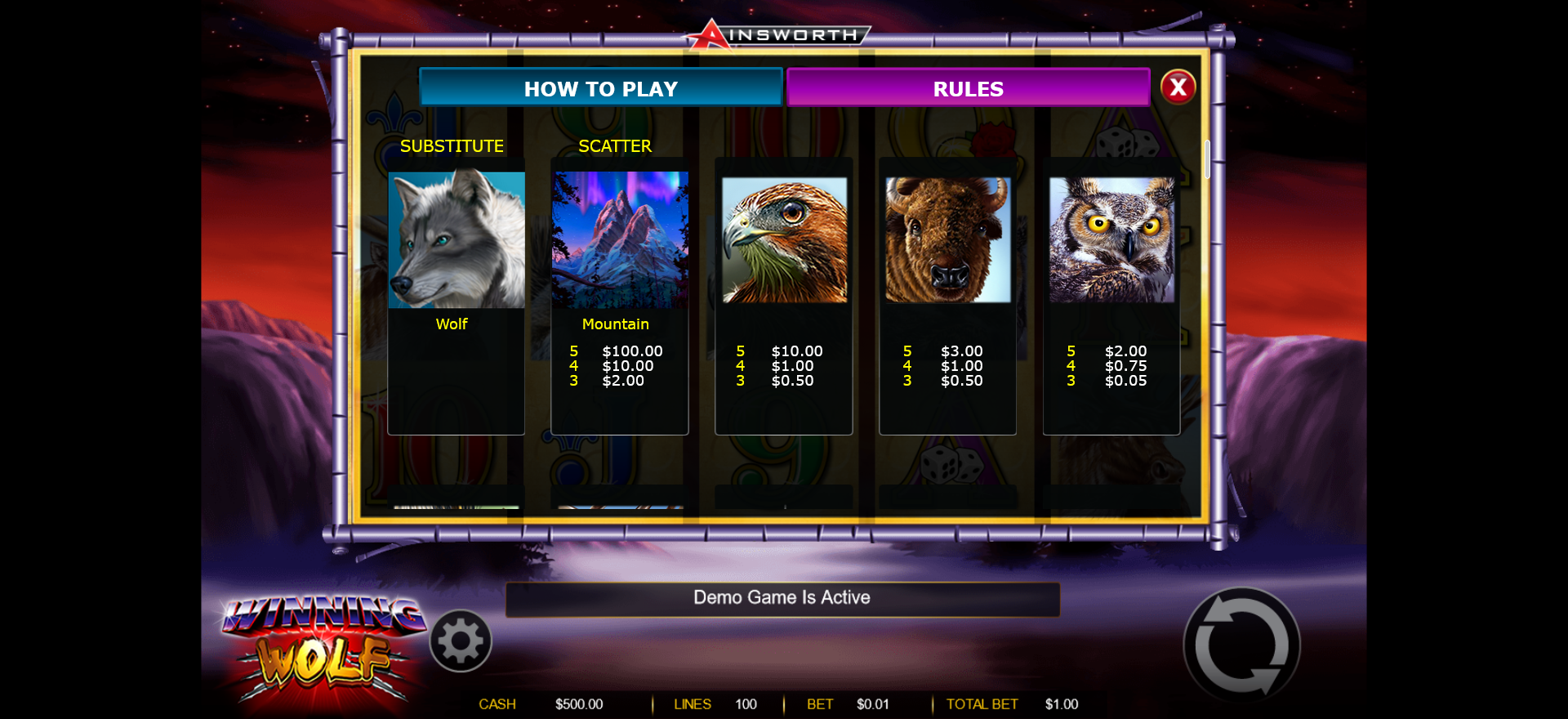 tabella dei simboli della slot machine winning wolf