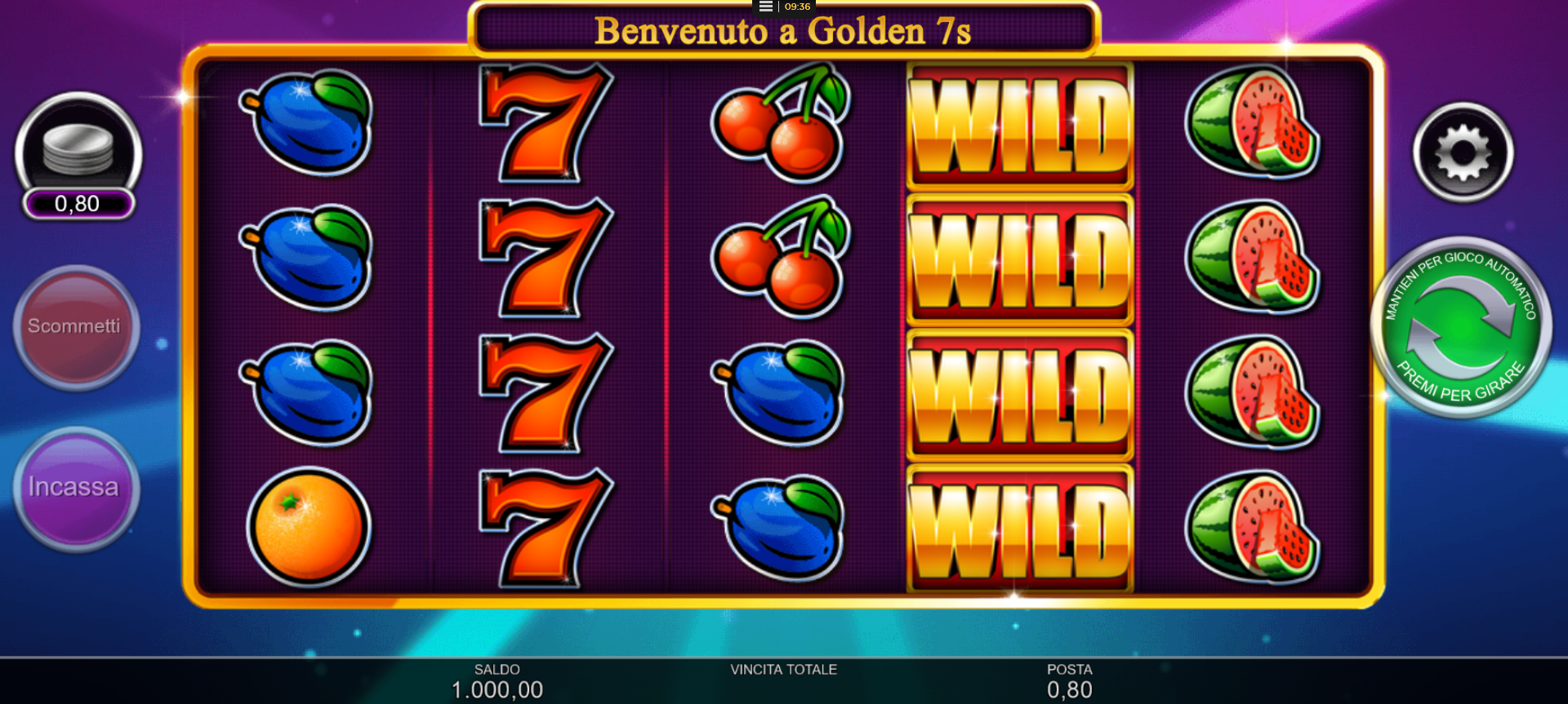 griglia del gioco slot machine golden 7s