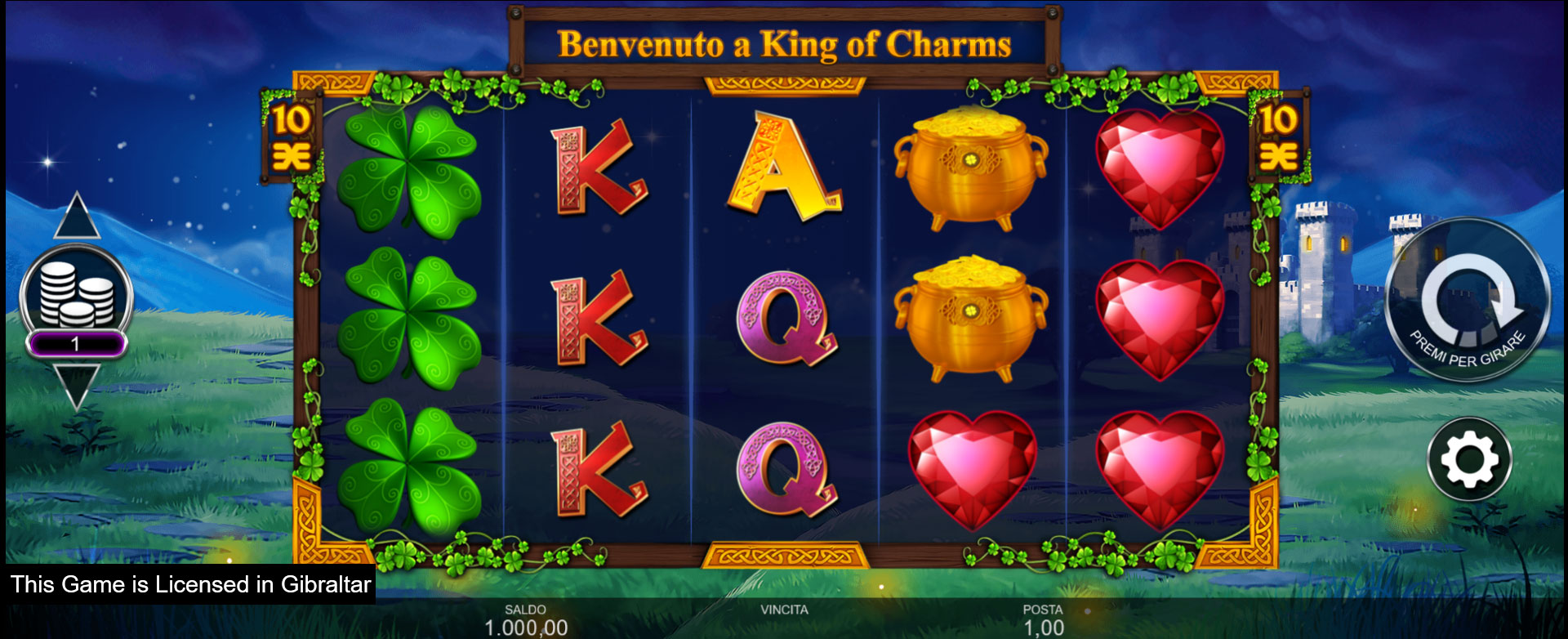 schermata del gioco slot machine king of charms