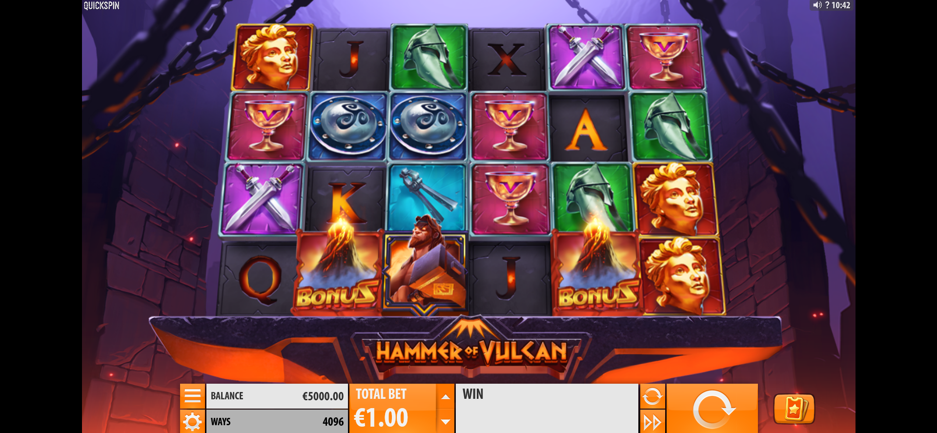 interfaccia grafica della slot online hammer of vulcan