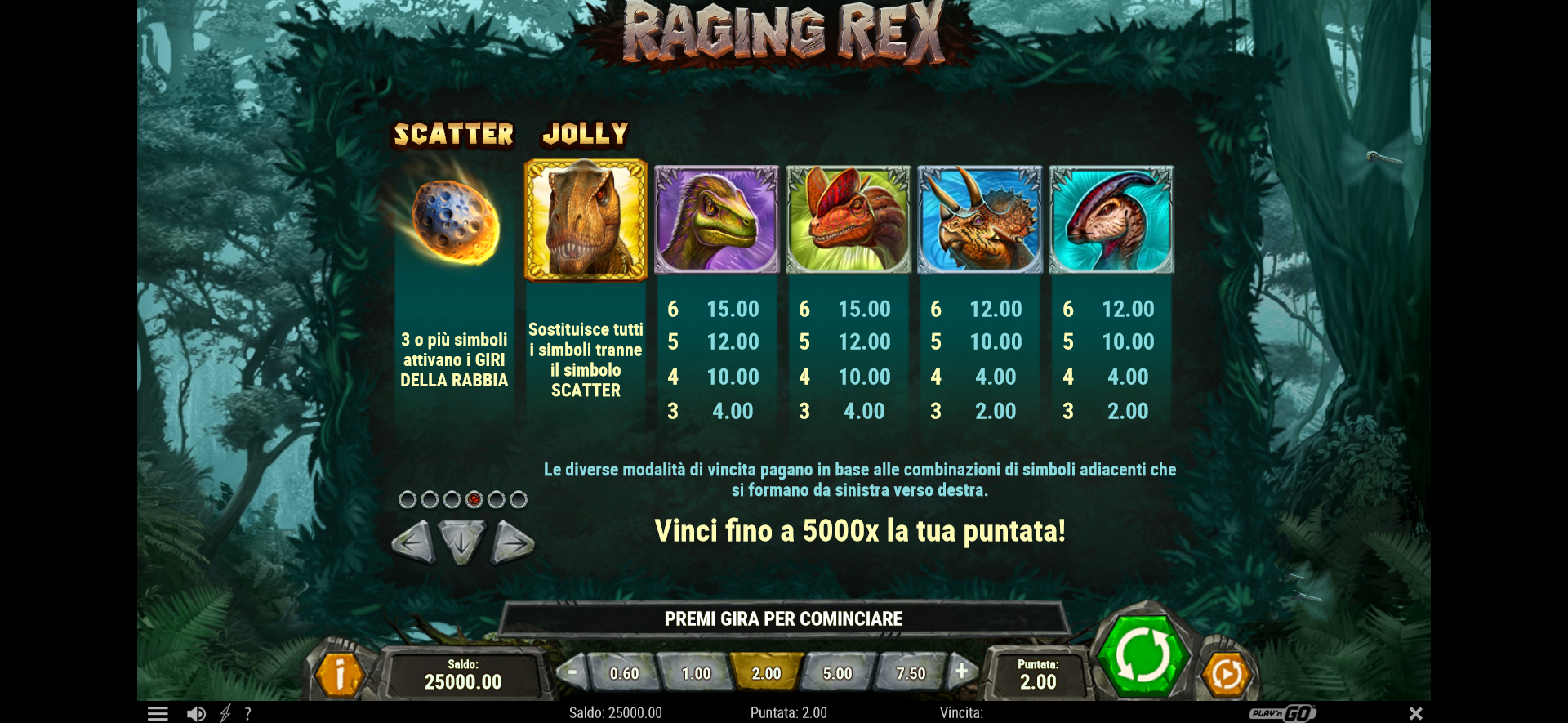 tabella dei simboli della slot machine raging rex