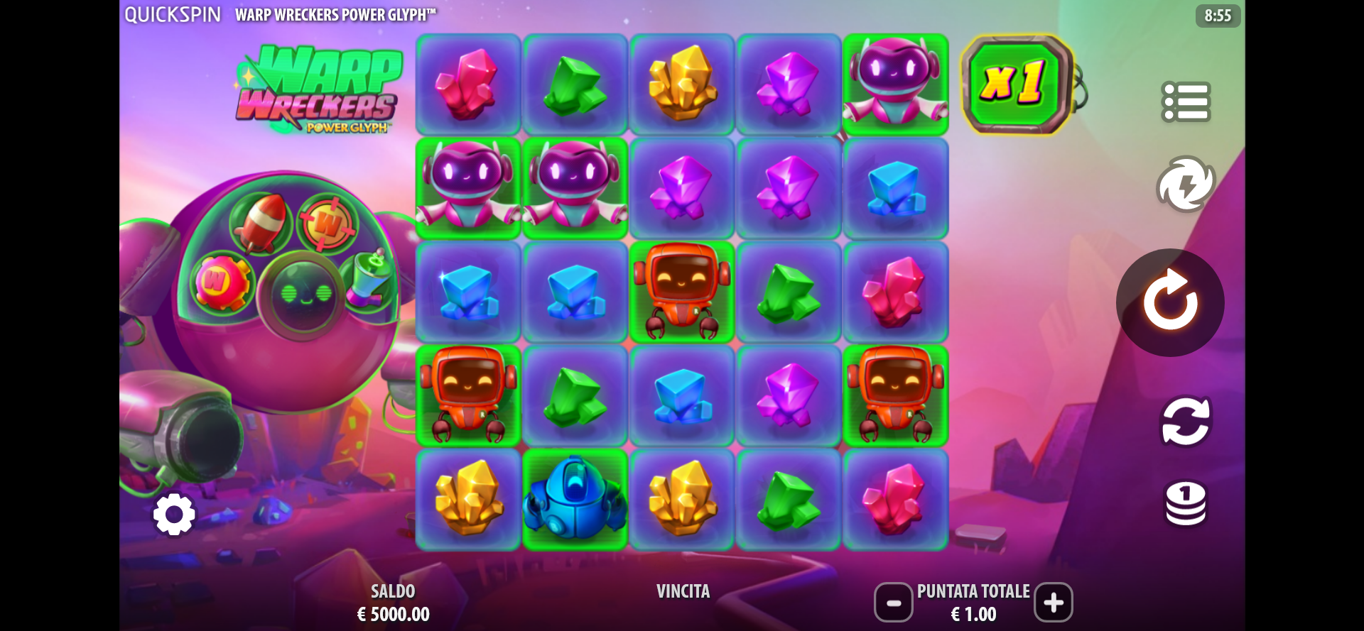 Schermata del Gioco Slot Machine Warp Wreckers Power Glyph