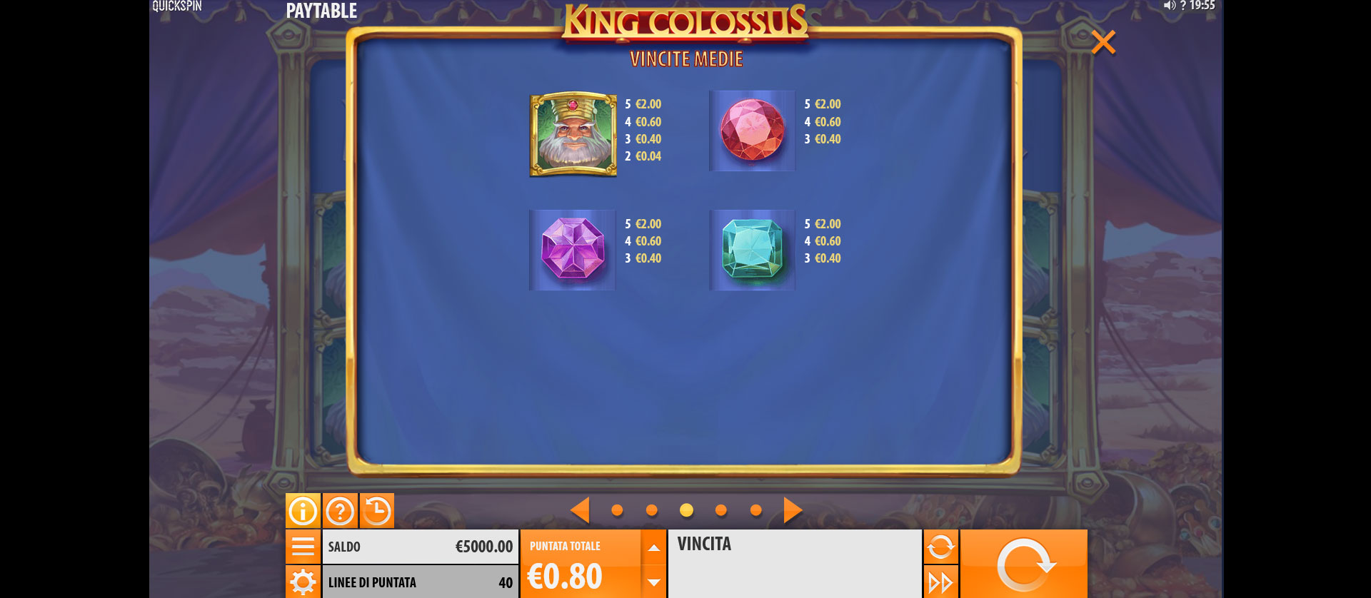 paytable della slot online king colossus