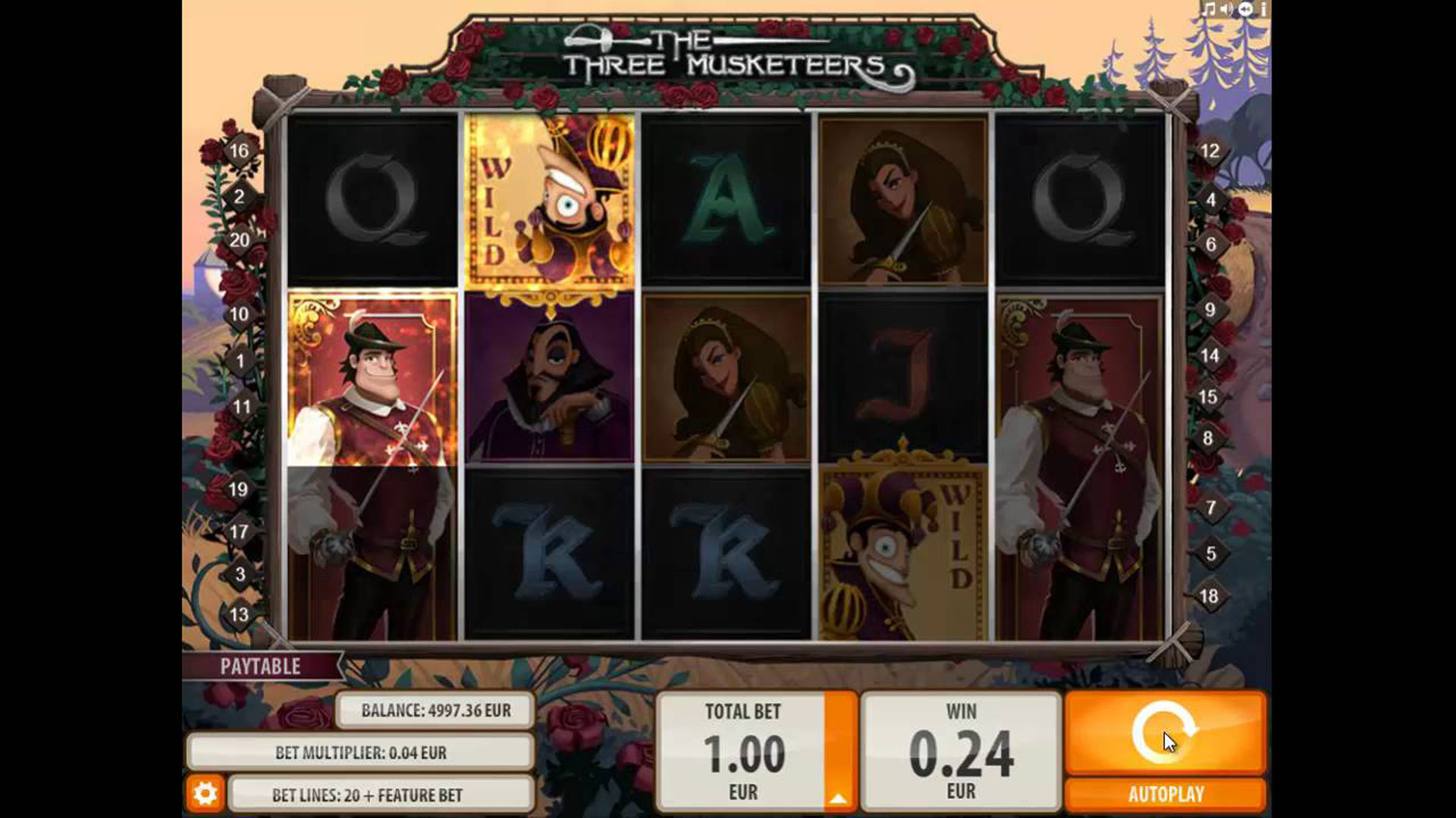 schermata della slot online the three musketeers