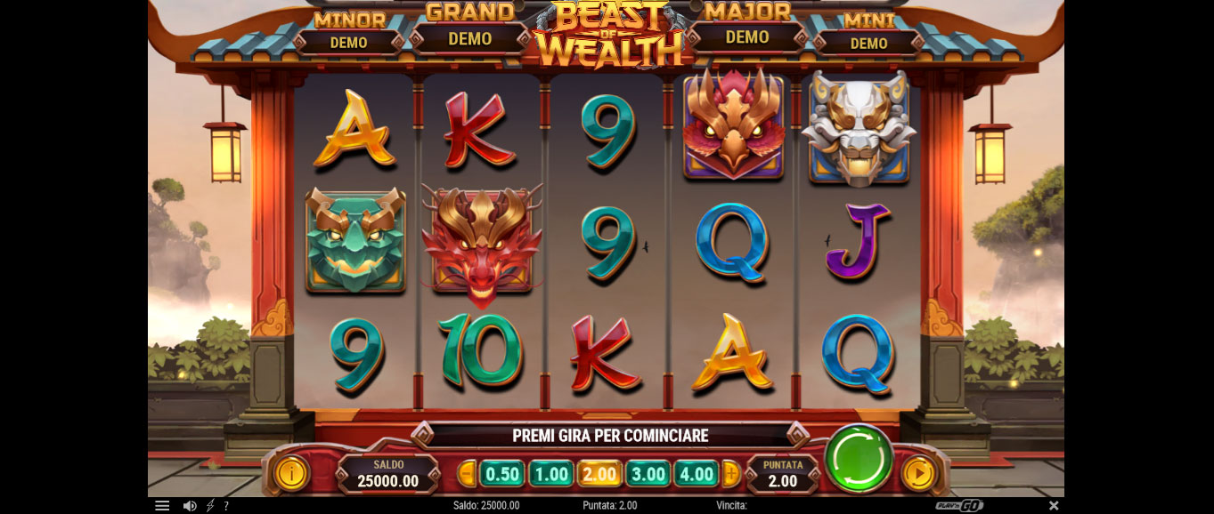 schermo di gioco della slot machine beast of wealth