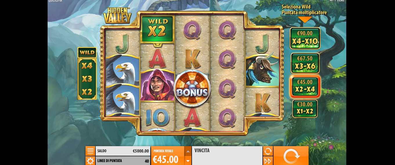 schermata del gioco slot online hidden valley