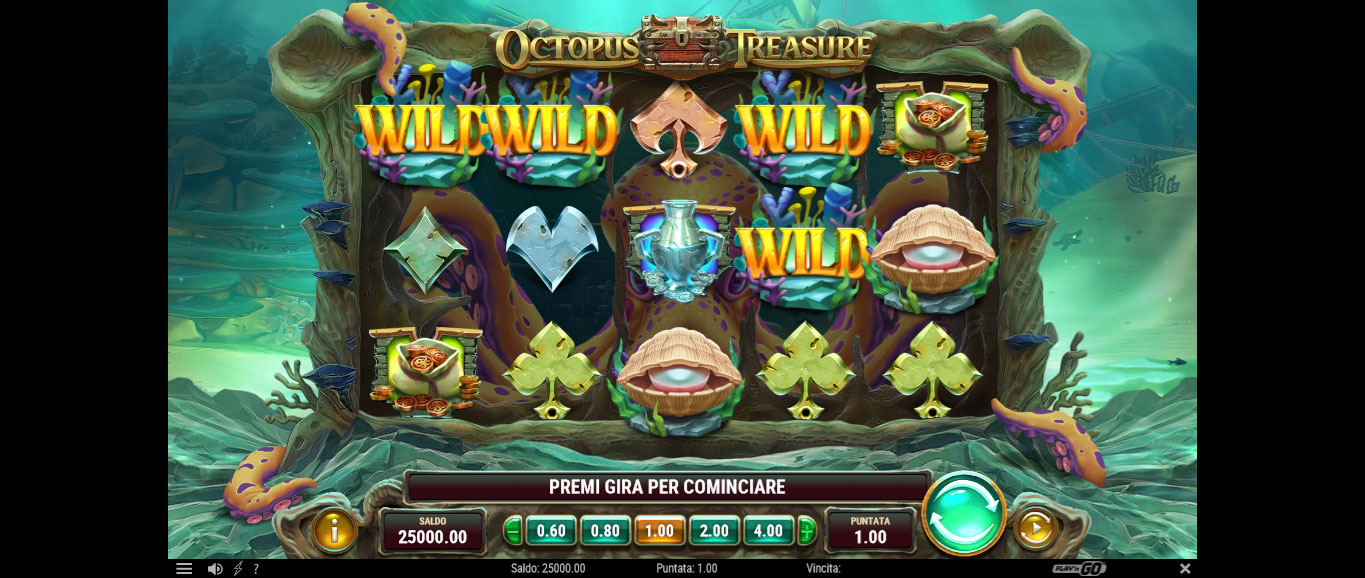 schermata di gioco della slot machine octopus treasure