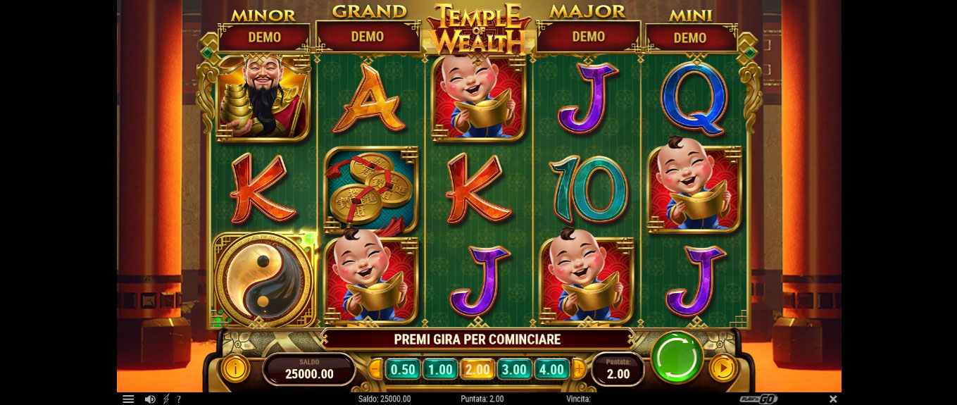 griglia di gioco della slot online temple of wealth