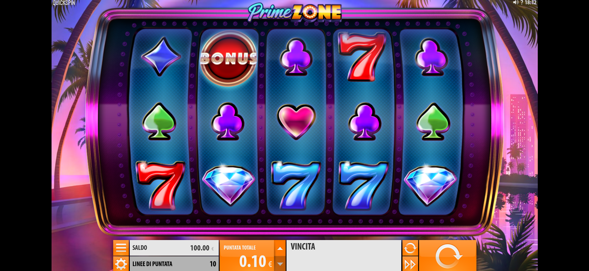 griglia del gioco slot online prime zone